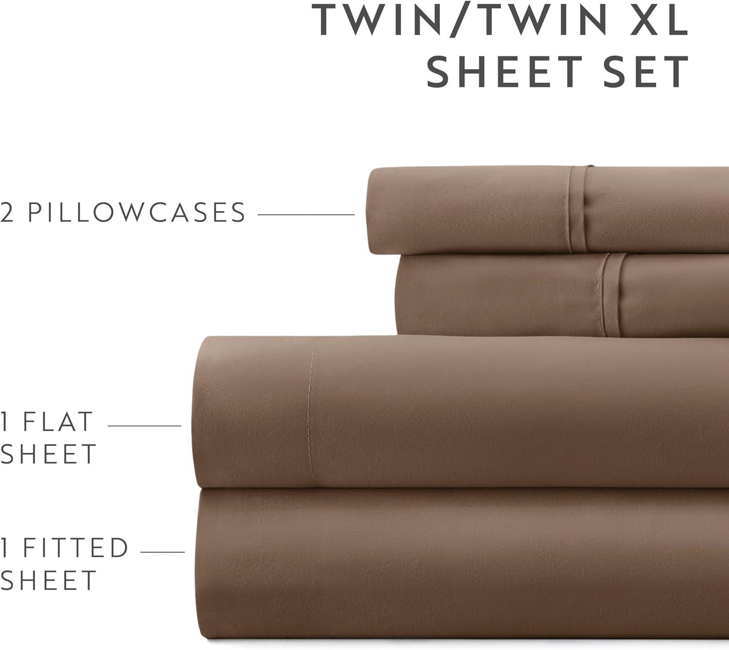 Twin Extra Long, Taupe Solid Microfiber 6 Piece Bed Sheet Set, by Noble Linens