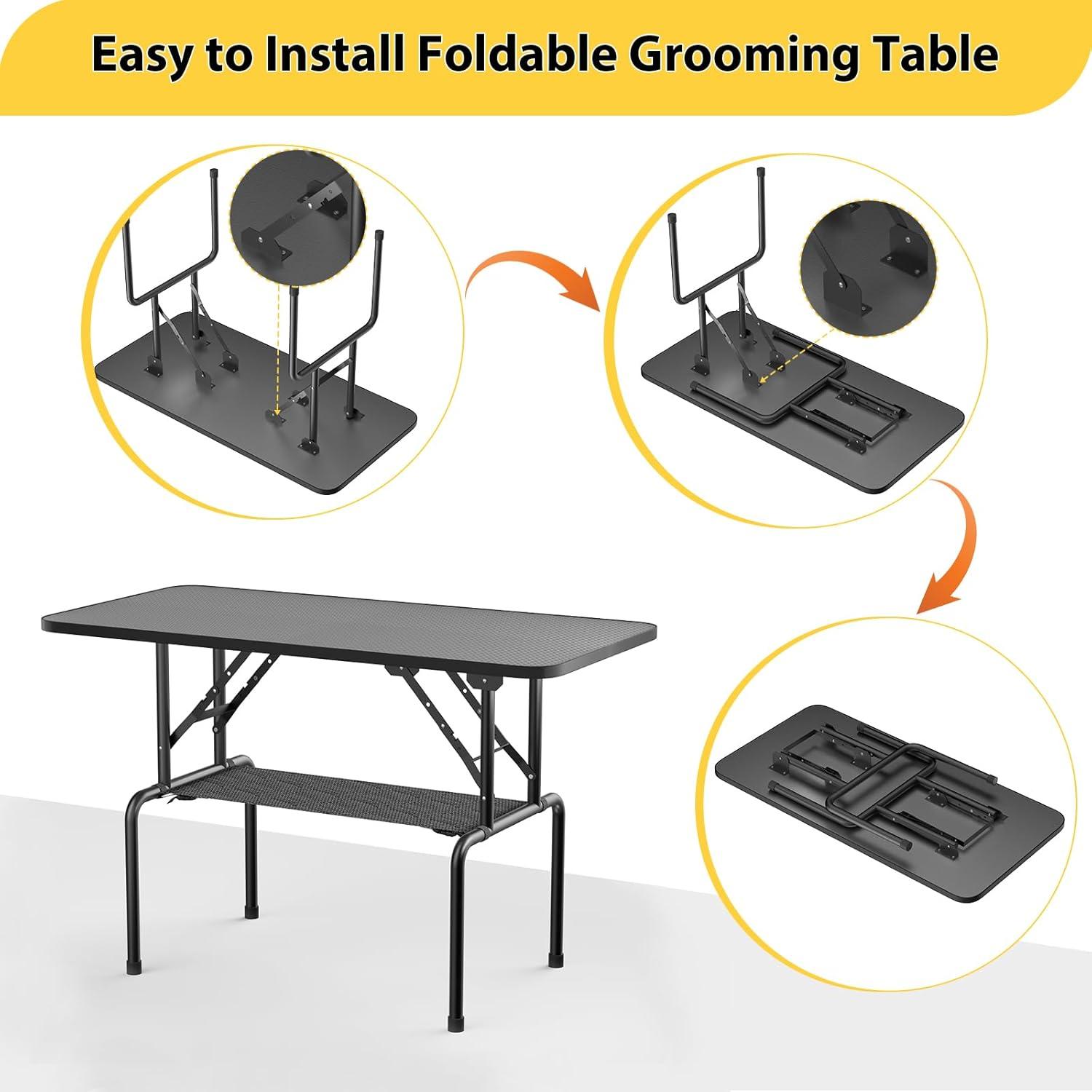 LOVMOR 36 Inch Dog Grooming Table,Foldable Pet Grooming Tables at Home with Adjustable Arm,Nooses, Mesh Tray