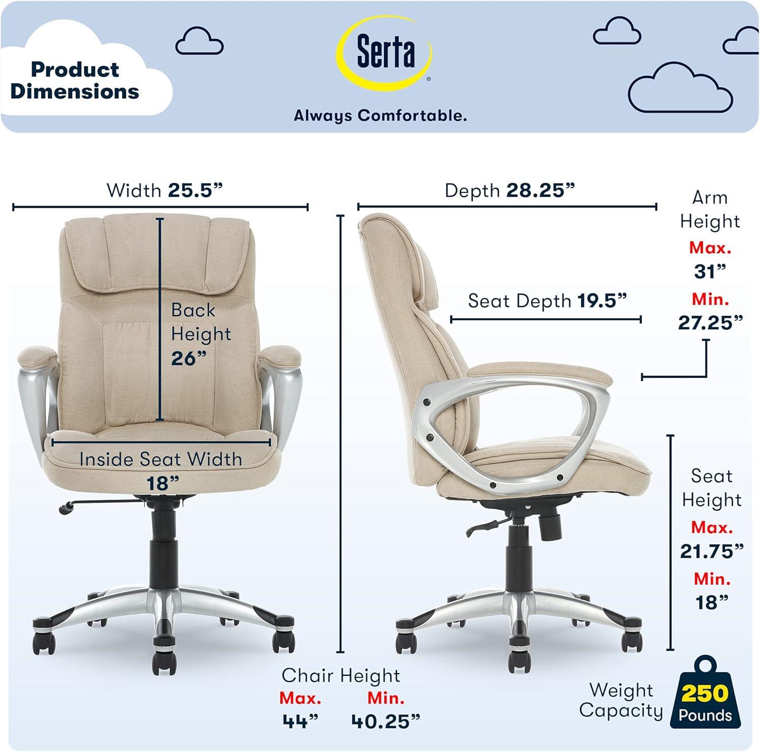 Serta Hannah Executive Ergonomic Office Chair with Lumbar Support and Pillowed Headrest