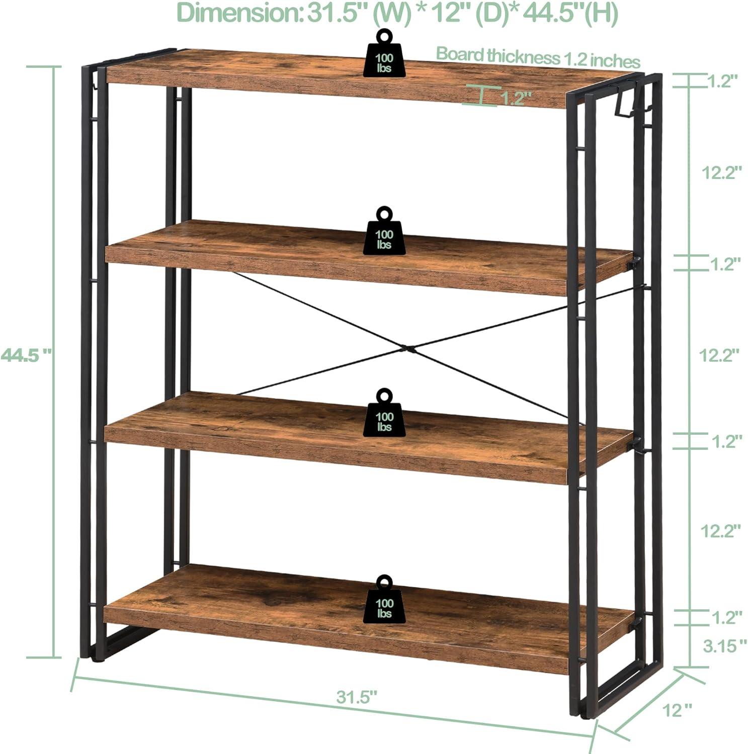 Rustic Brown 4-Tier Wood and Metal Industrial Bookshelf