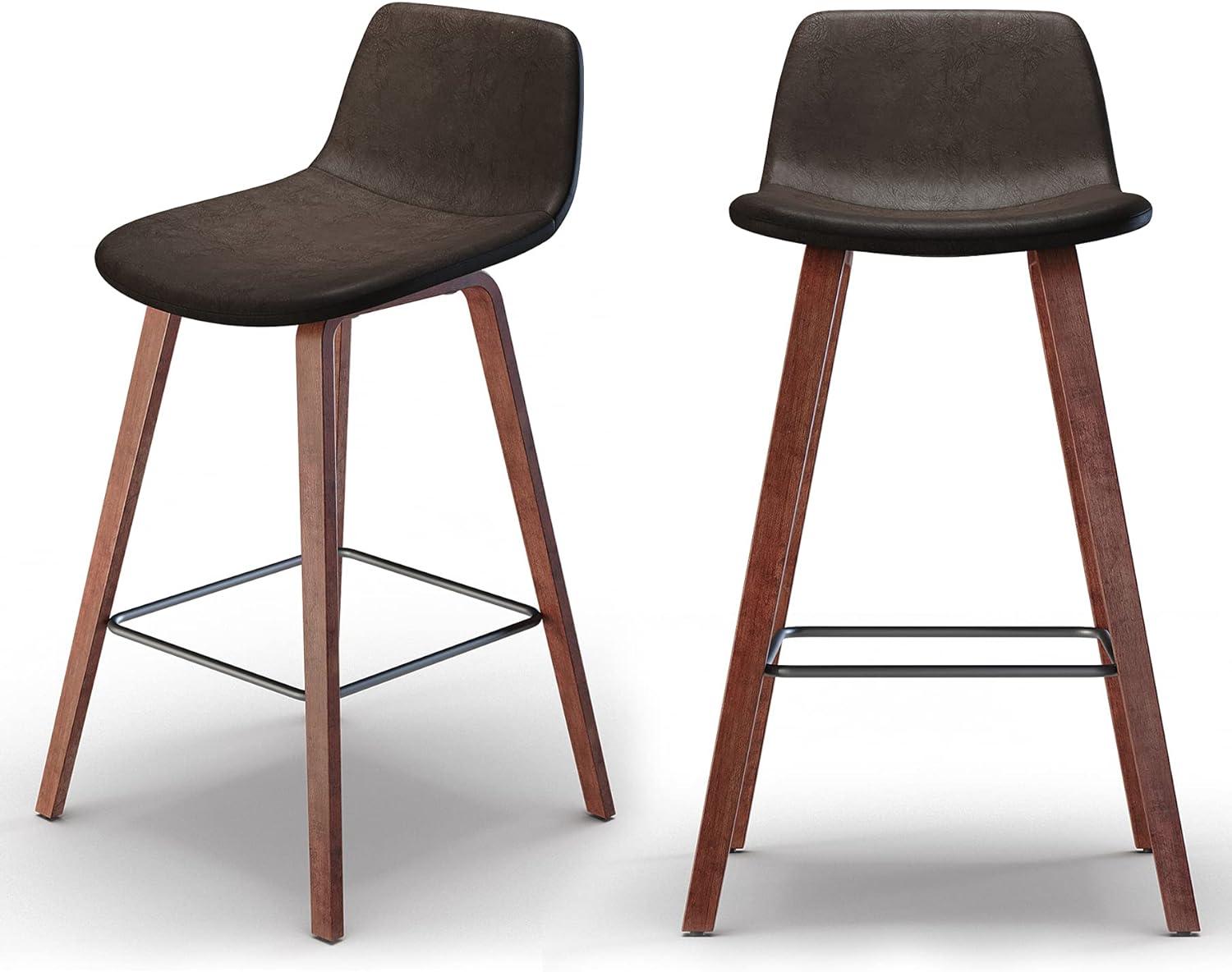 Addy Mid-Century Modern 26" Counter Stool (2pc) in Distressed Brown Faux Leather