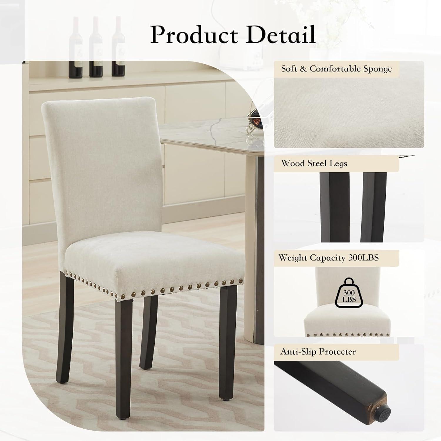 Winston Porter Upholstered Dining Chairs, Fabric Room Chair With Nailhead Trim And Sturdy Wood Legs (Set of 4)