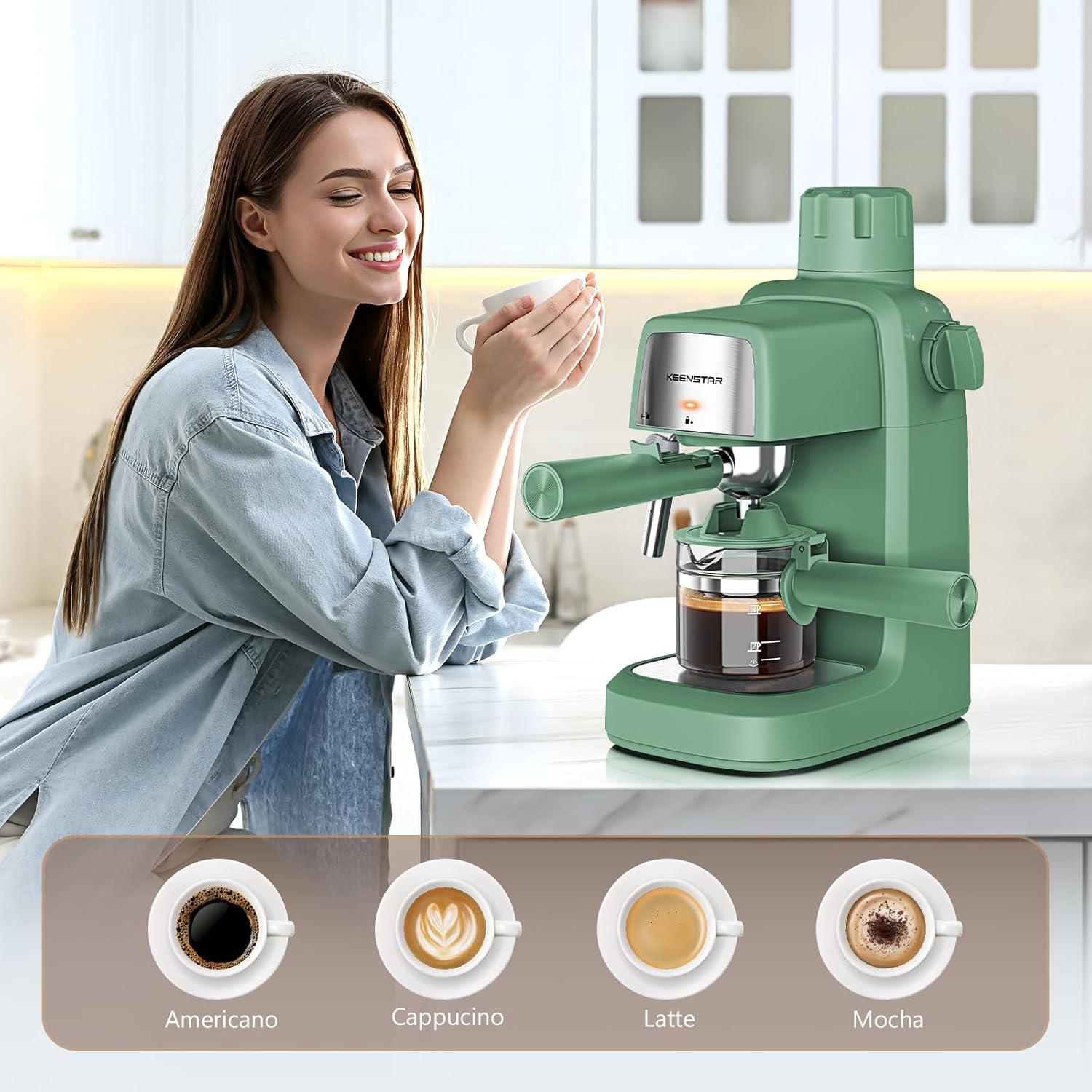 Green Compact Espresso Machine with Steam Wand