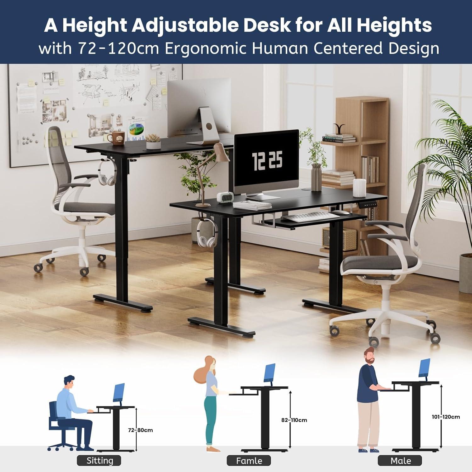 Black Adjustable Height Standing Desk with Keyboard Tray