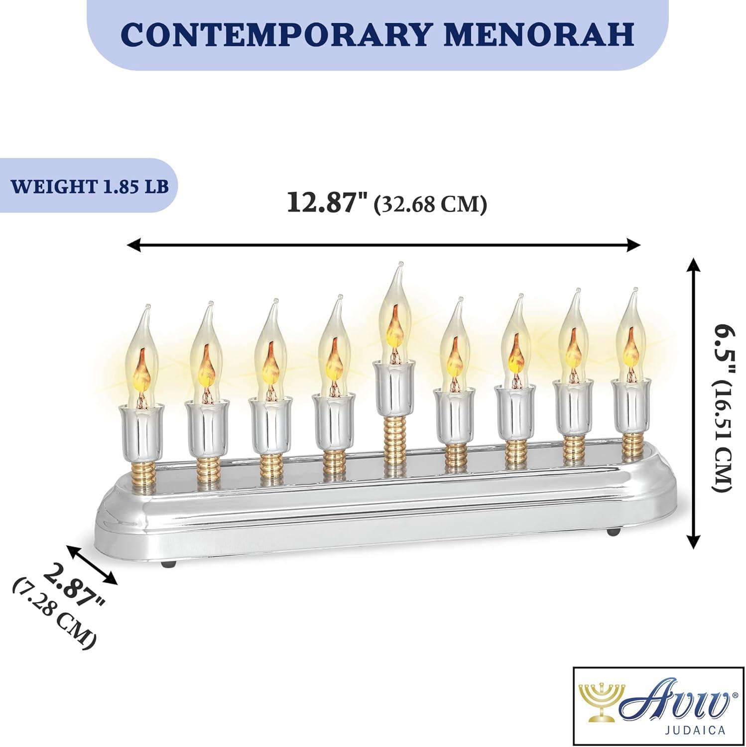 Contemporary Silver and Gold Electric Hanukkah Menorah with Flickering Bulbs