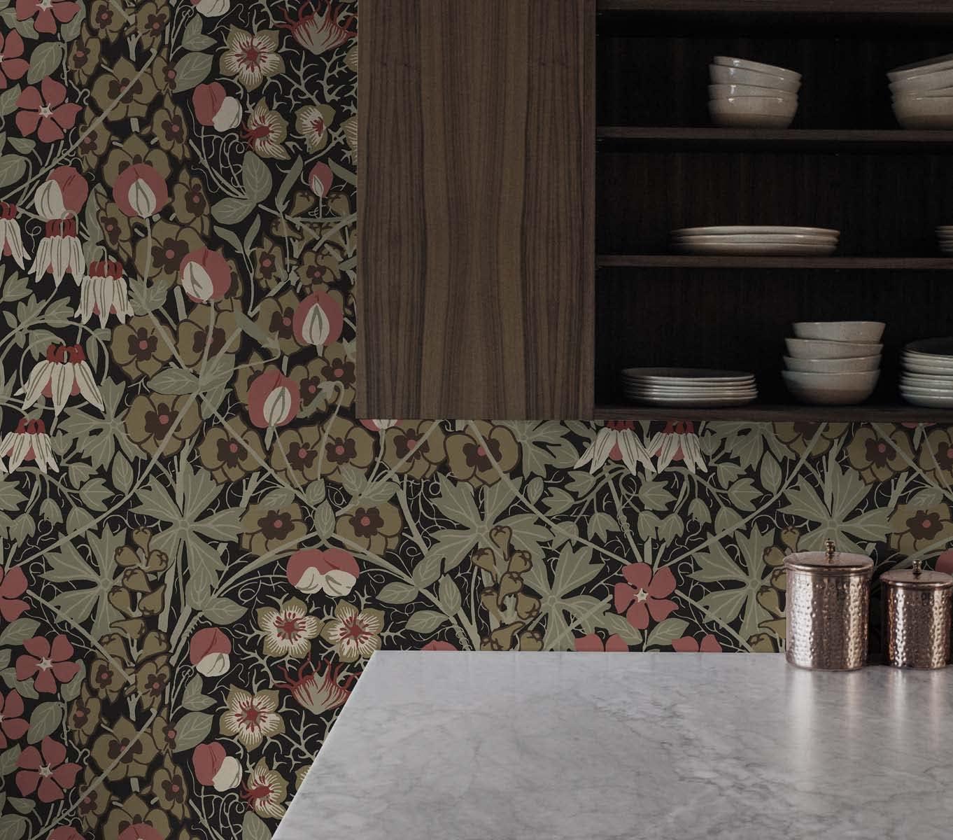 Ebony and Red Clay Floral Peel and Stick Wallpaper