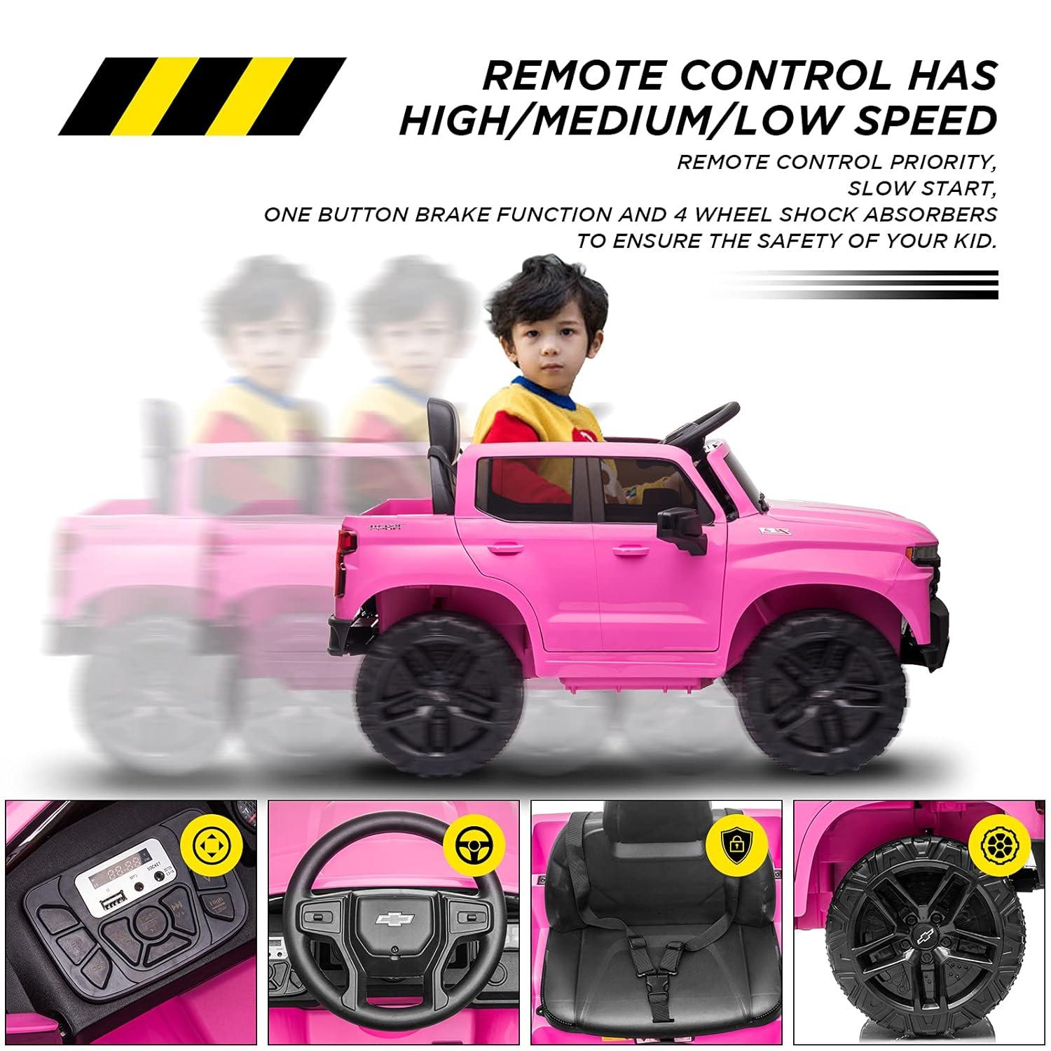 Jojoka 12V Licensed Chevrolet Silverado GMC Ride on Truck Car for Kids Battery Powered Electric Toys Vehicles with Remote Control, LED Light, Bluetooth, Spring Suspension, for 3-8 Years Old, Pink