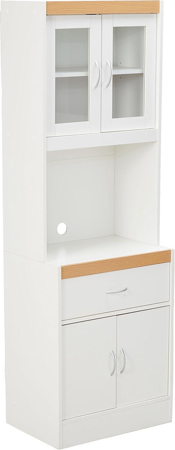 White Freestanding Kitchen Storage Cabinet with Microwave Space