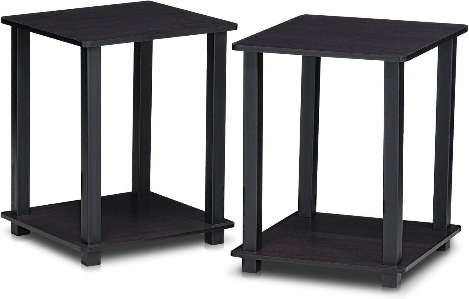 Modern Dark Walnut Wood and Metal End Table Set of 2