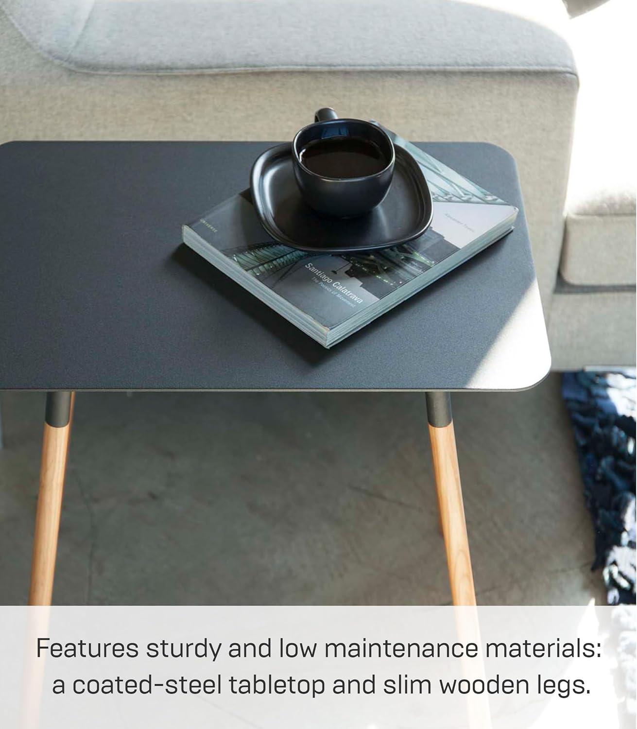 Yamazaki Home Modern Rectangular Side Table For Living Room Or Small Bedside Steel + Wood End Table