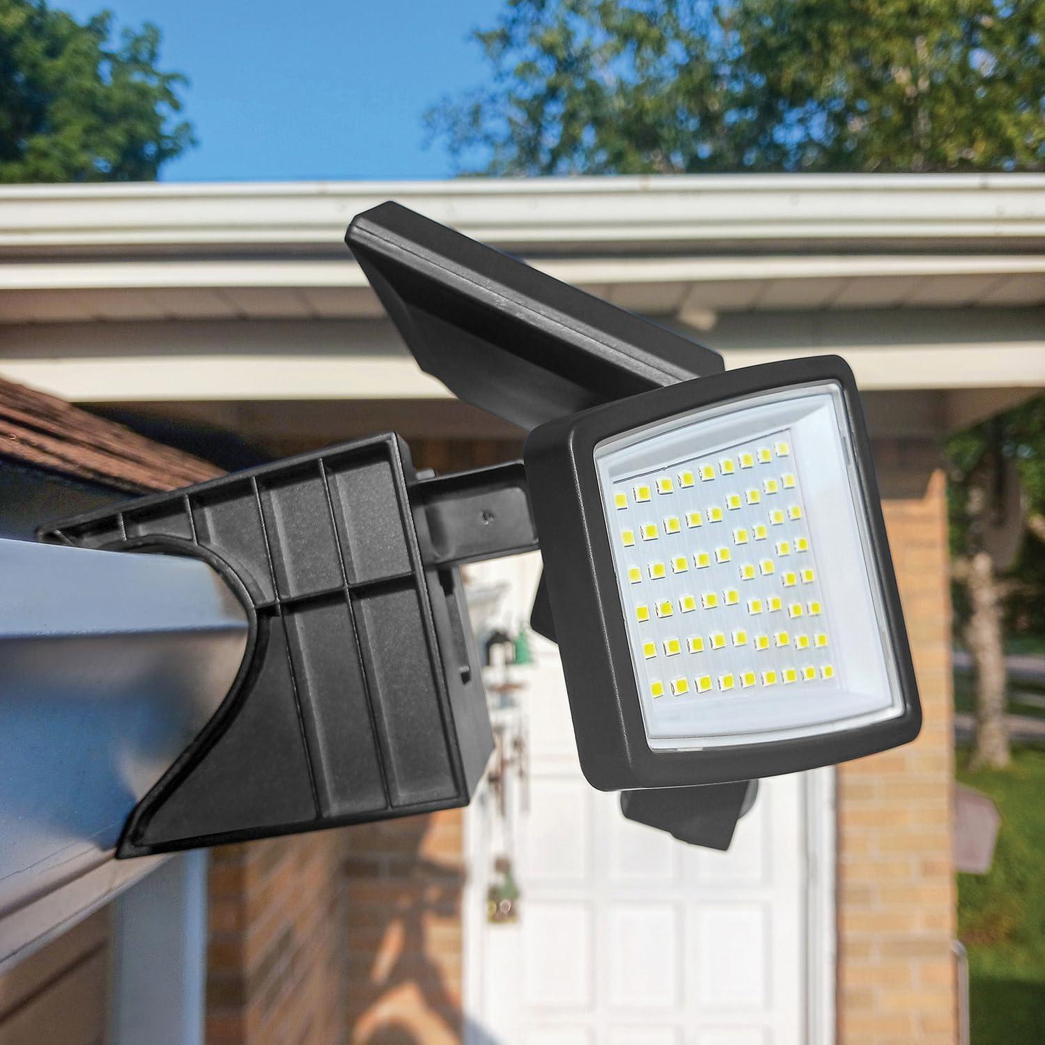 Insert Toolless Products 3-Head Gutter-Mounted LED Battery Powered Dusk to Dawn Outdoor Security Flood Light with Motion Sensor