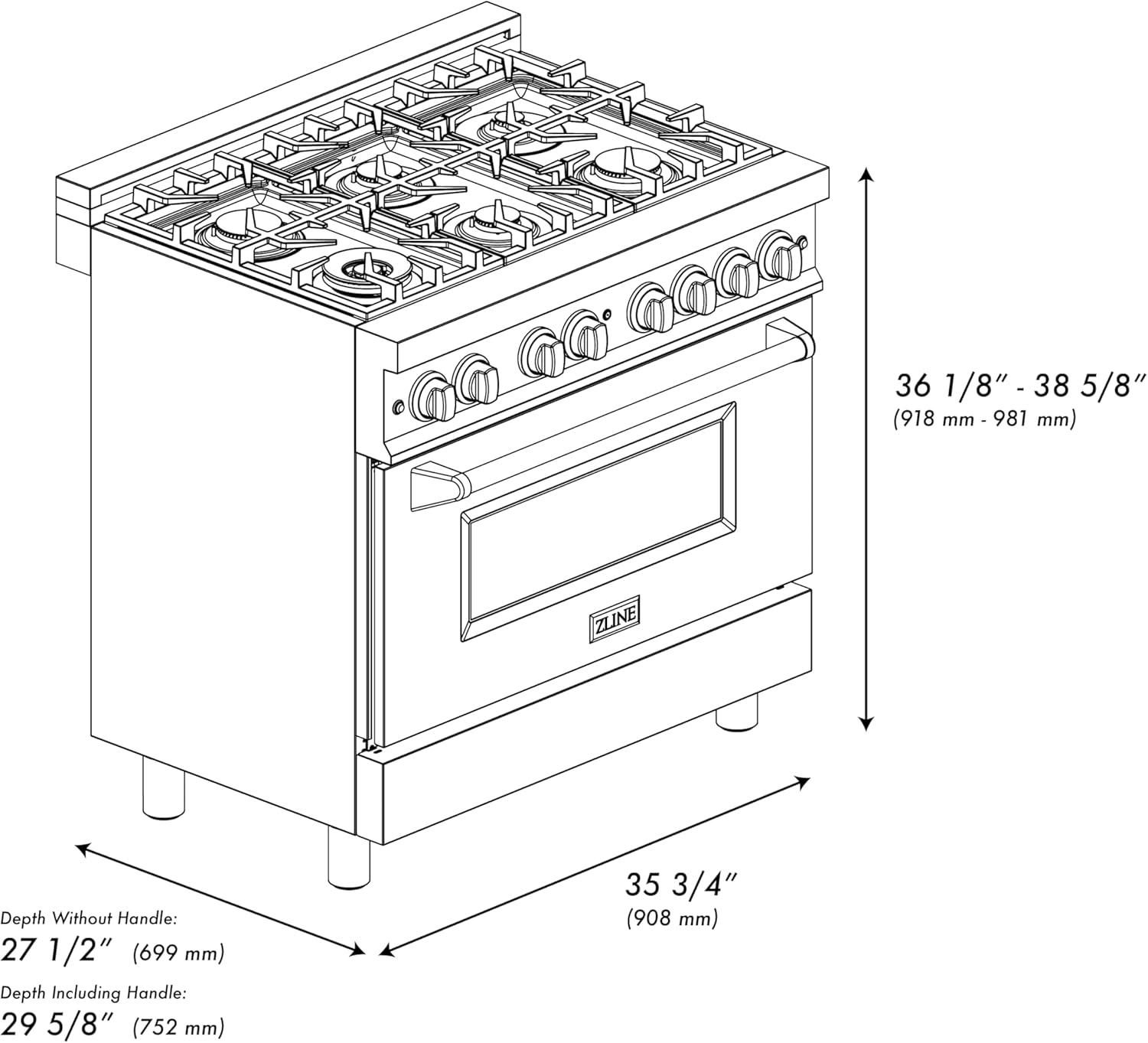 ZLINE 36 Inch Professional Dual Fuel Gas Range Electric Oven, Stainless Steel