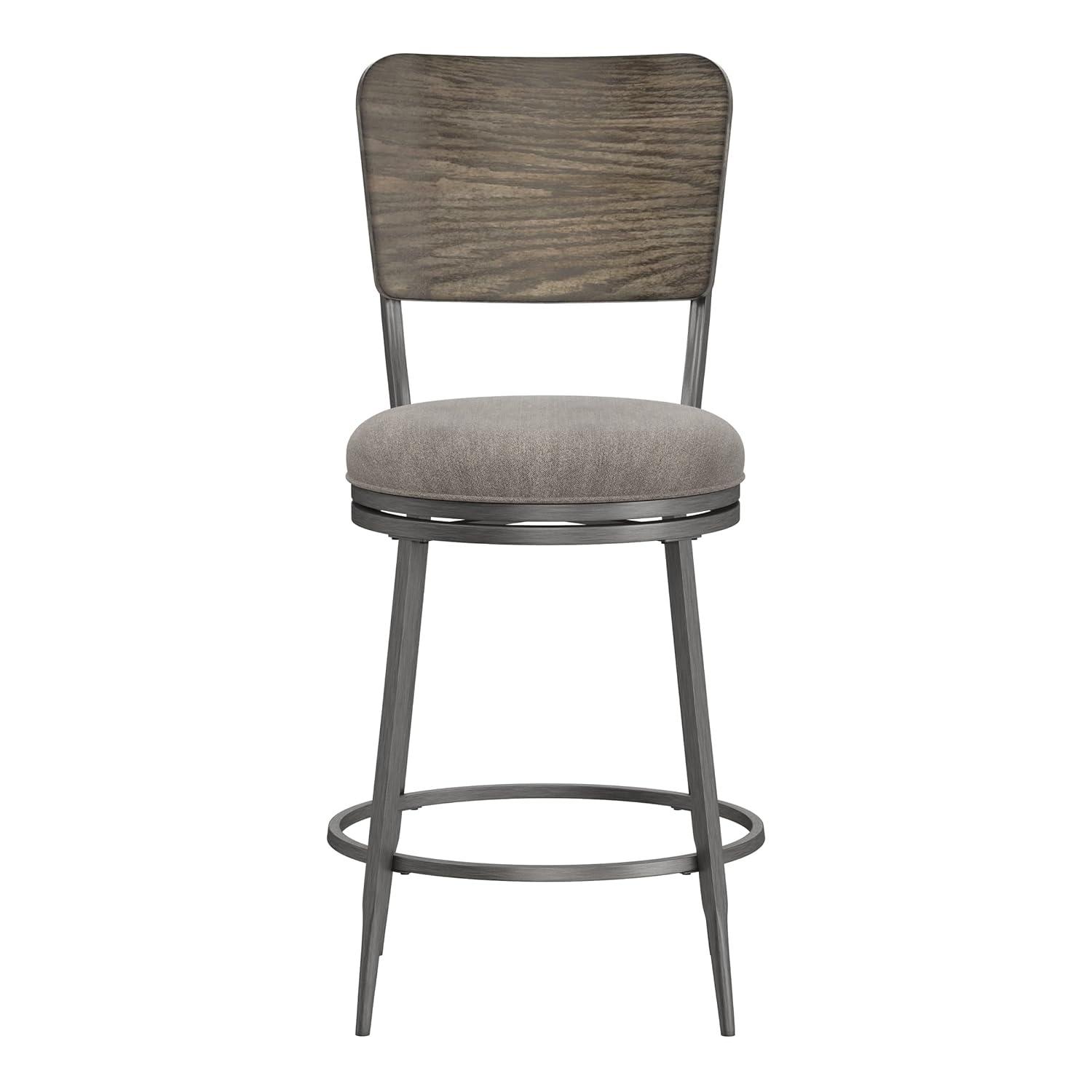 Hillsdale, Garren Metal Counter Height Swivel Stool with Wood Panel Back, Rubbed Pewter