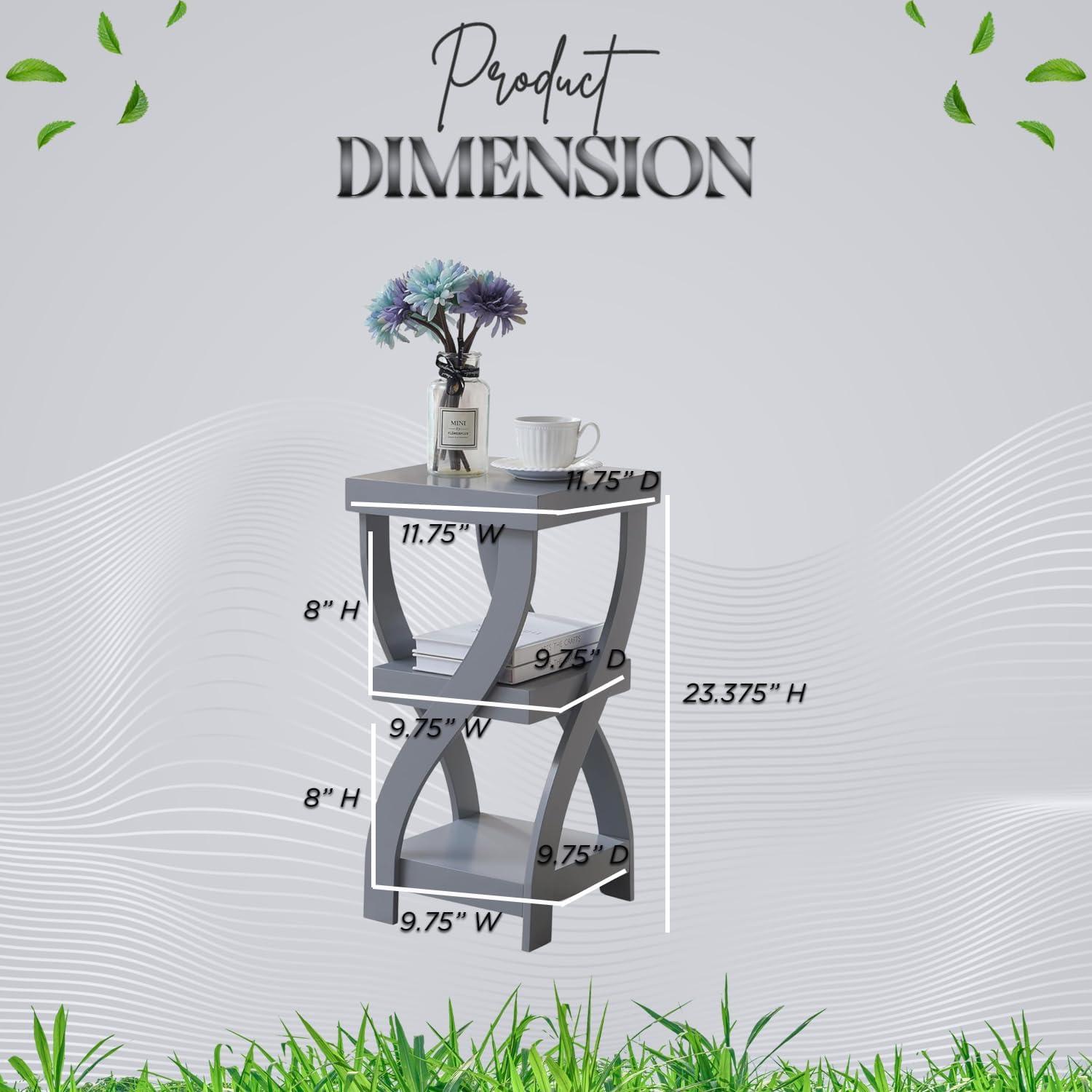 Lark Manor™ Aurianne 3 Tier End Table - Square End Table - Table for Bedroom - End Table with Shelves - Bedside Nightstand - Wooden Table Night Stand - 3 Shelf Small Bookshelf