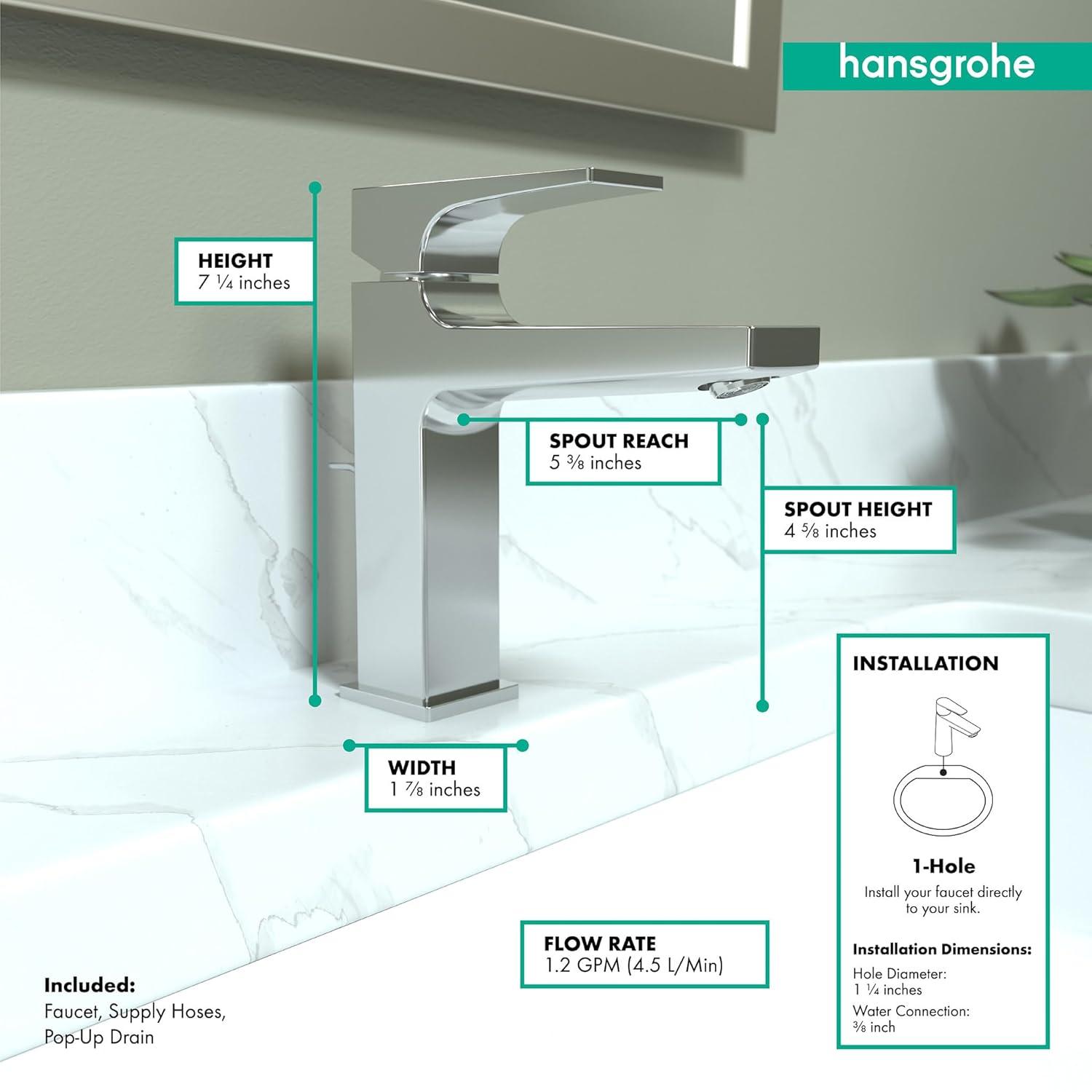 Hansgrohe Metropol Single-Hole Faucet 110 with Lever Handle and Drain Assembly, 1.2 GPM