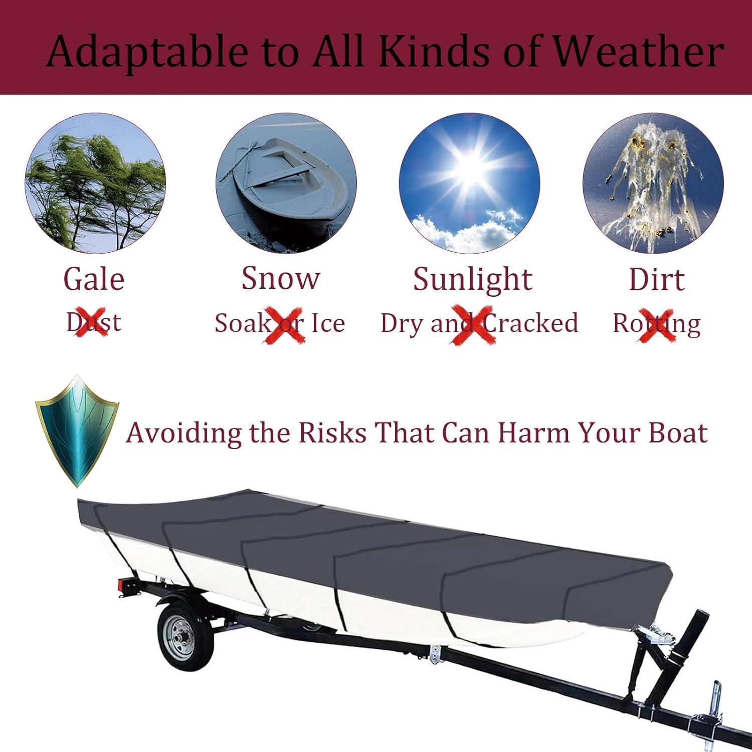 Genrics 12Ft Boat Cover Waterproof Heavy Duty Trailerable Replacement for Jon Boat Grey