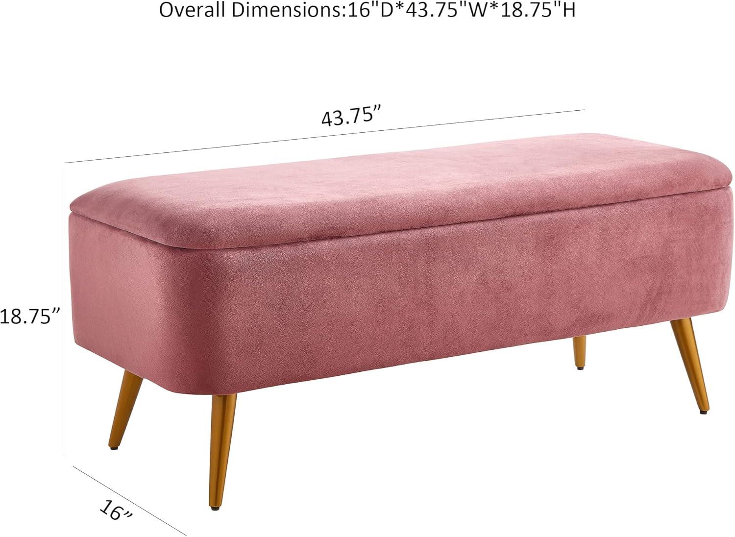 Rose Velvet Upholstered Storage Bench with Golden Metal Legs