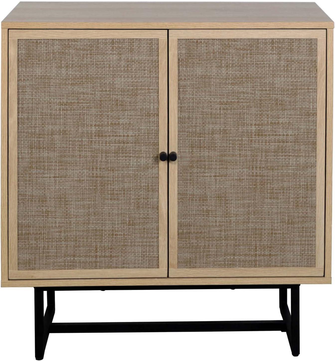 Light Oak and Cane Sideboard with Metal Frame