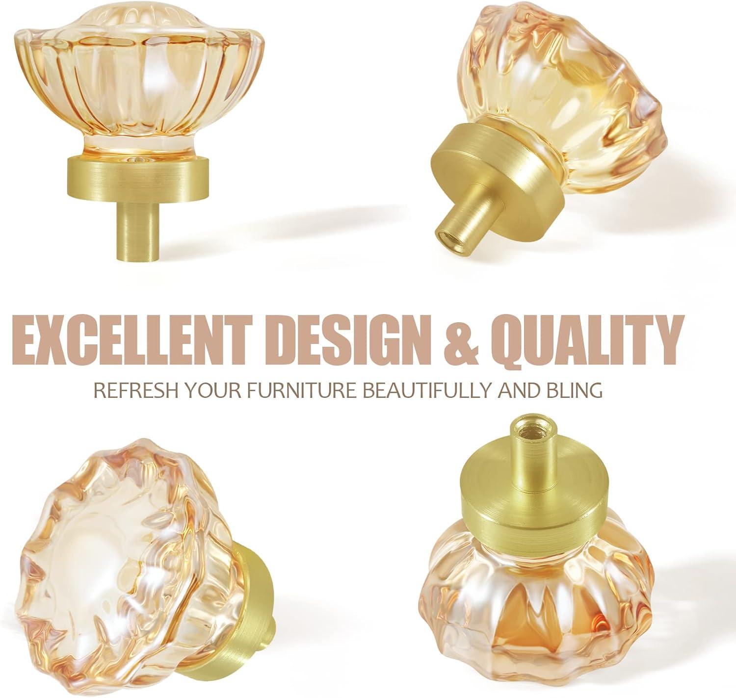 Champagne Crystal Cabinet Knobs and Pulls 8 Pack,Glass Knobs for Dresser Drawers with Satin Brass/Brushed Gold Base