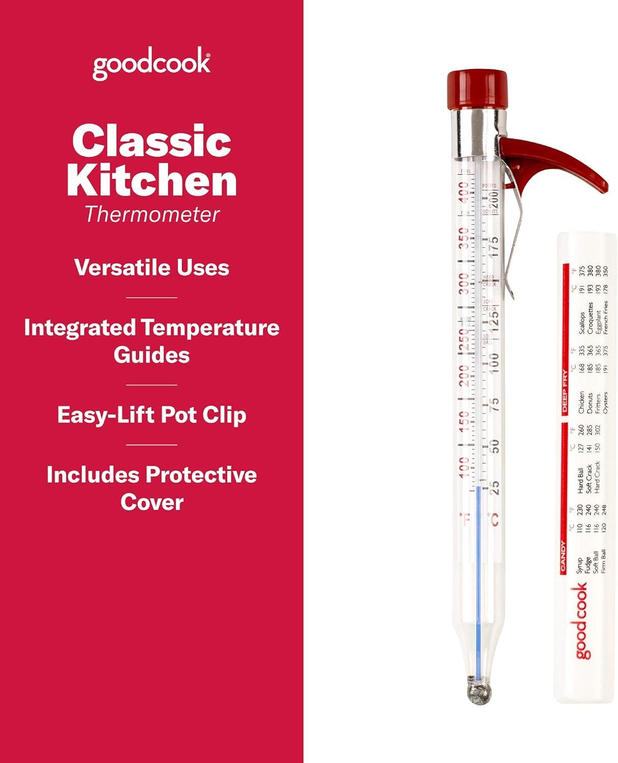 GoodCook Precision Candy and Deep Fry Thermometer with Storage Sleeve, Clear/Red