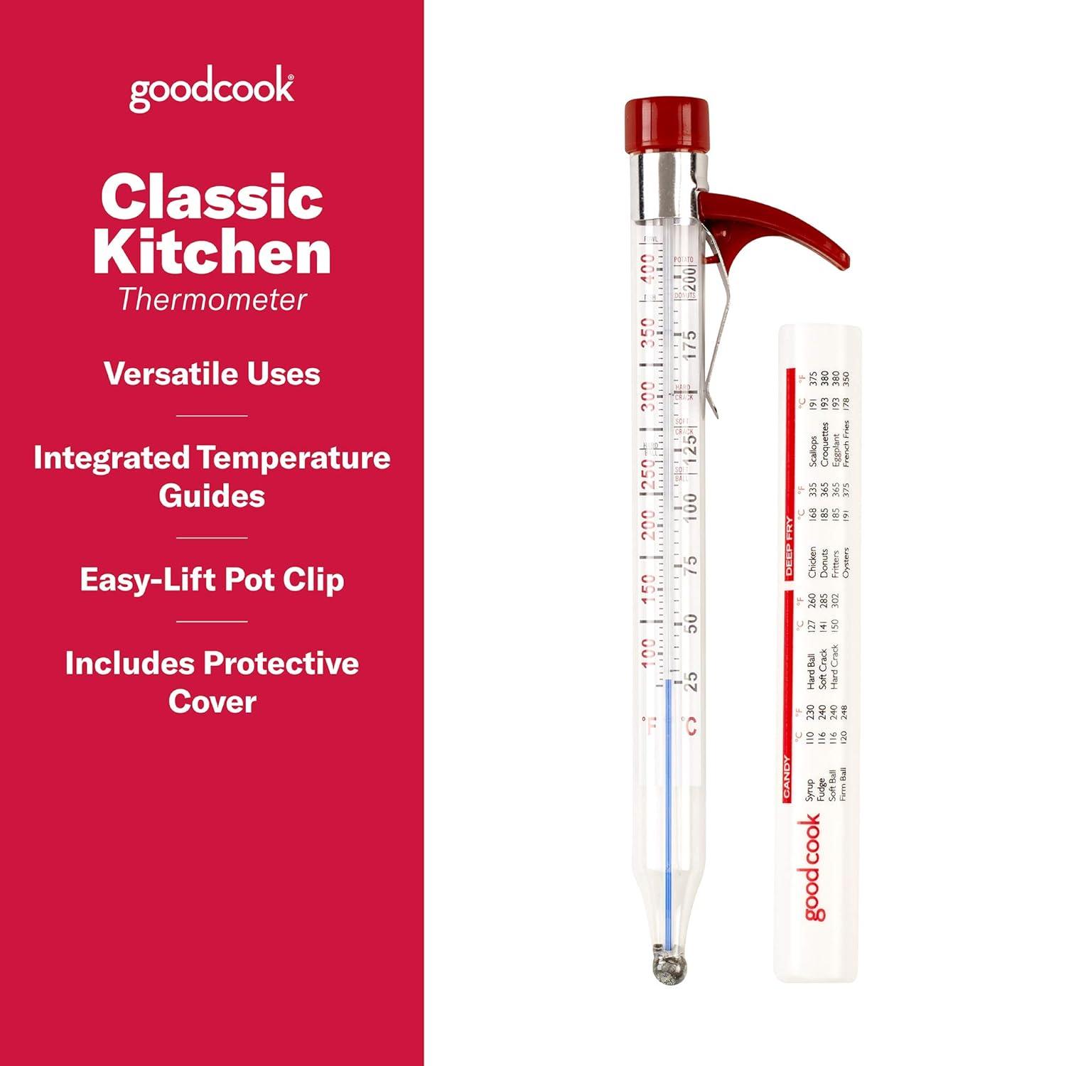 GoodCook Precision Candy and Deep Fry Thermometer with Storage Sleeve, Clear/Red
