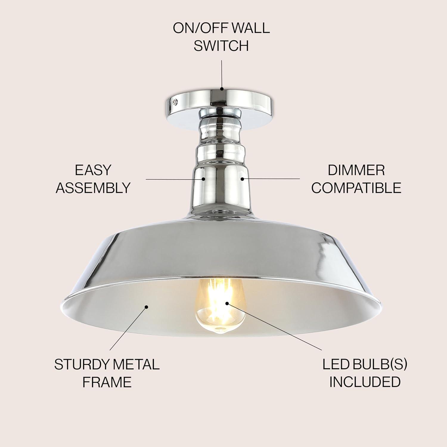 JONATHAN Y JYL9516B Cassidy 14" Metal LED Semi-Flush Mount, 2700K, Farmhouse, Rustic, Industrial, Coastal, Cottage, Transitional, Scandinavian, Dining Room, Kitchen, Foyer, Hallway, Chrome