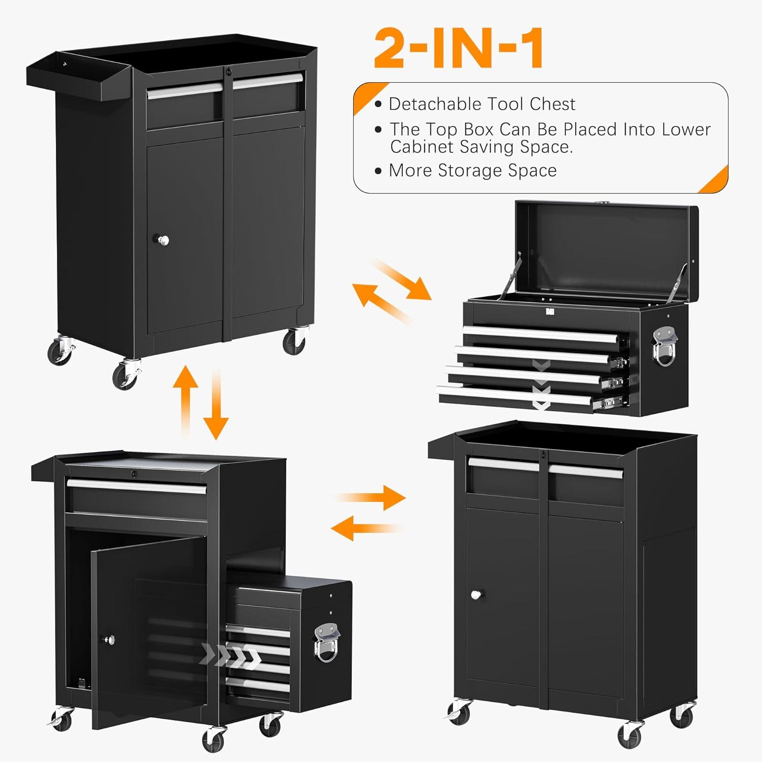 Sesslife 5-Drawer Rolling Tool Chest on Wheels, High Capacity Tool Cabinet with Drawers, Detachable Mobile Tool Box for Workshop, Garage, Mechanics and Repair Room(Black)