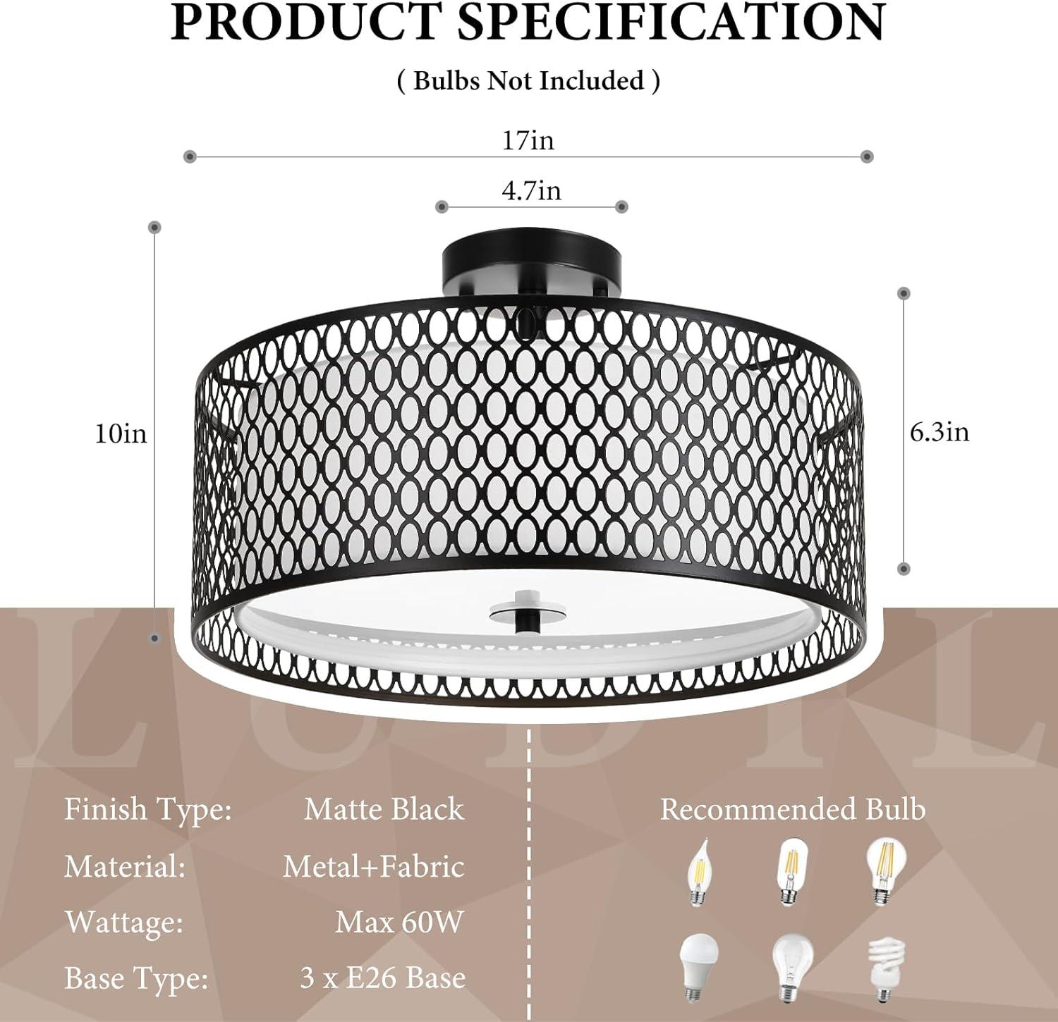 Modern Black Crystal Drum Semi-Flush Mount Ceiling Light