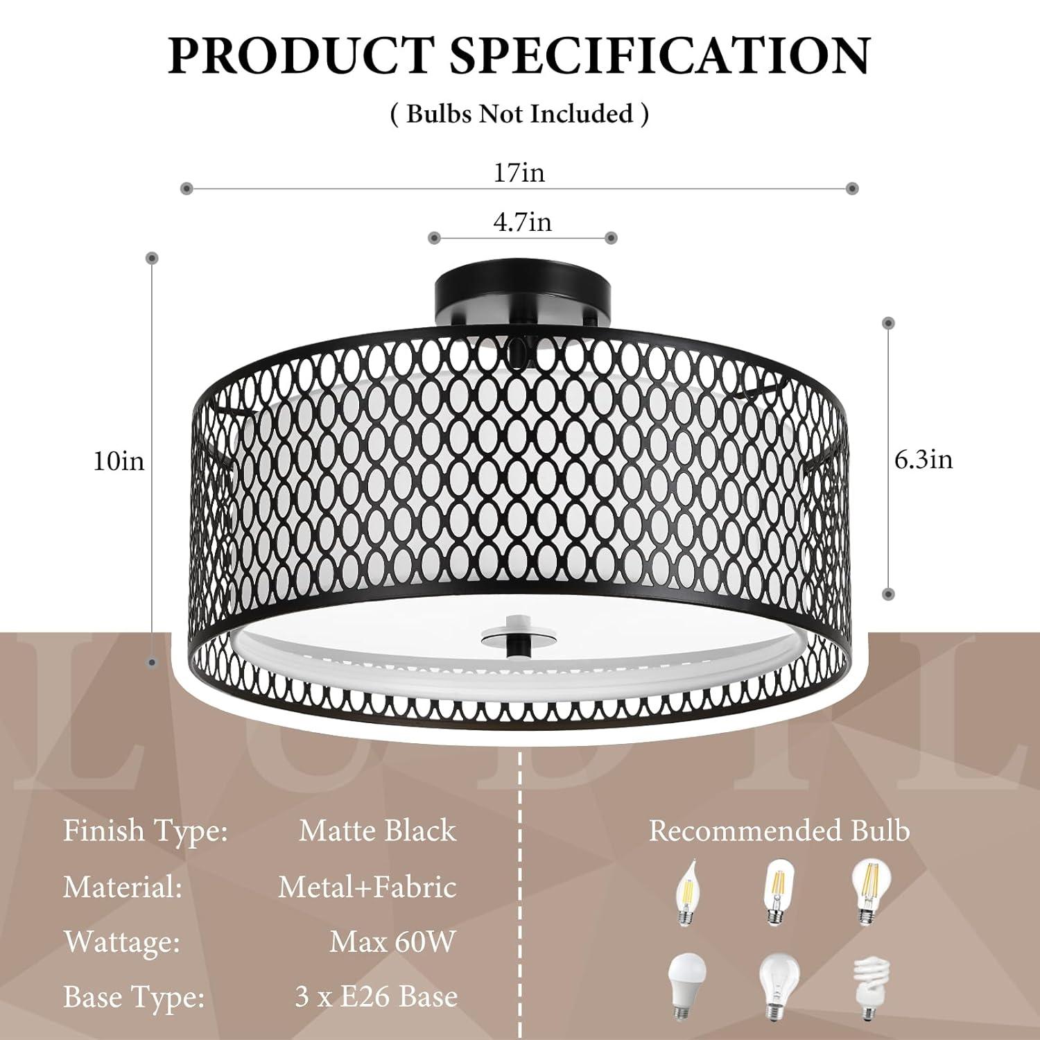 JONATHAN Y Ilsa 17" 3-Light Crystal/Metal Drum Semi-Flush Mount, Black by JONATHAN Y
