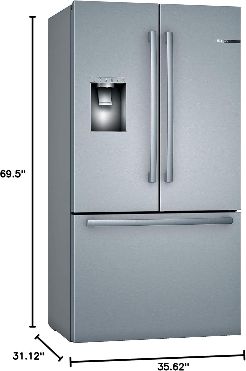 Bosch - 500 Series 36-Inch Smart French Door Standard-Depth Refrigerator With Quickicepro, Anti-Fingerprint, External Water & Ice, Home Connect