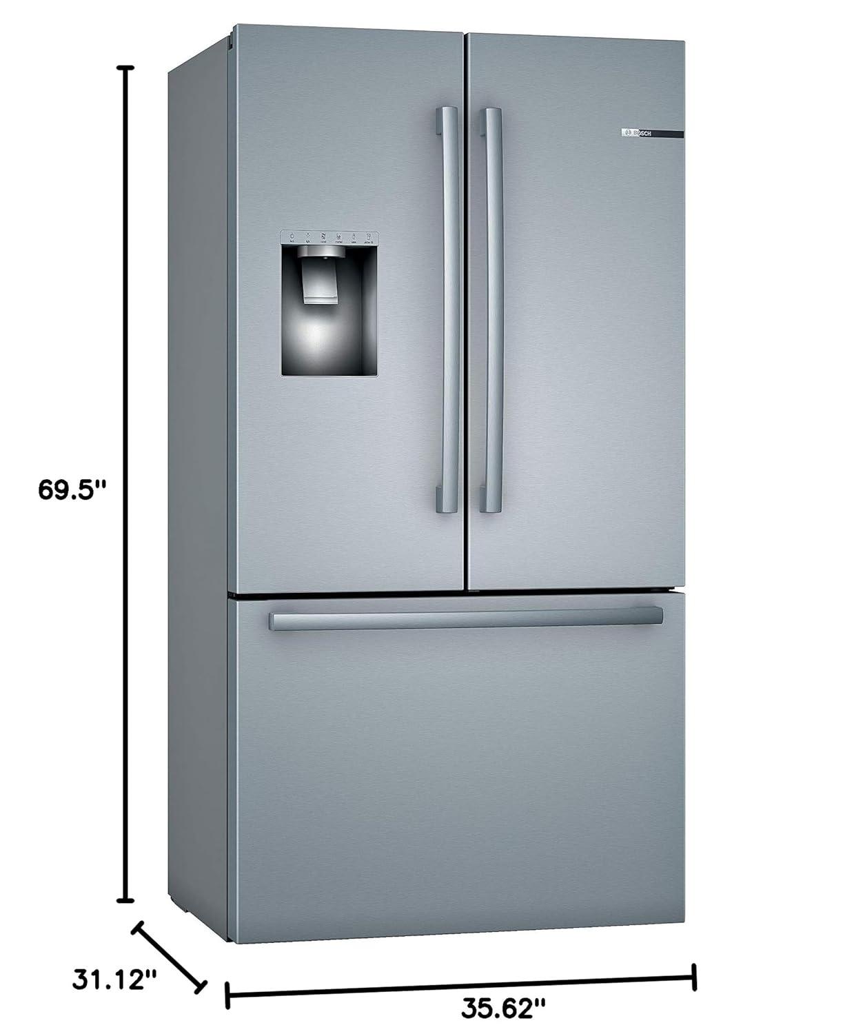 Bosch - 500 Series 36-Inch Smart French Door Standard-Depth Refrigerator With Quickicepro, Anti-Fingerprint, External Water & Ice, Home Connect
