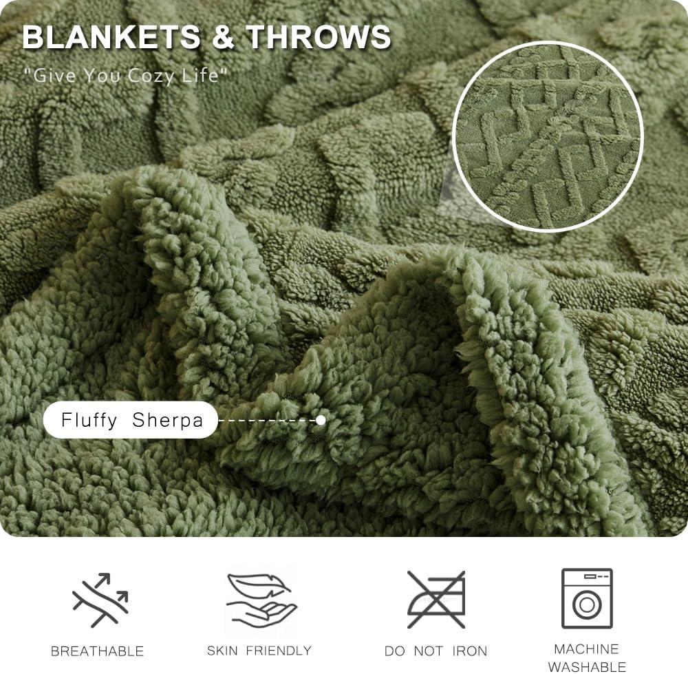 Sage Green Sherpa Fleece Reversible Throw Blanket 80" x 60"