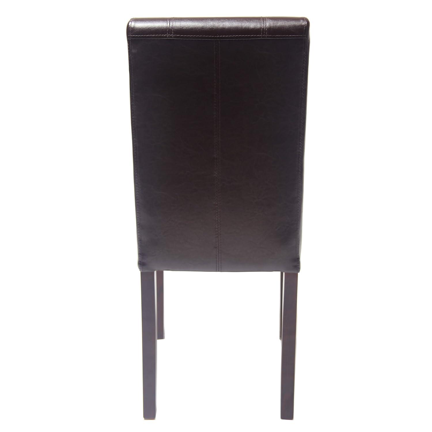 Roundhill Urban Style Solid Wood Faux Leather Parsons Chair, Brown, Set of 2
