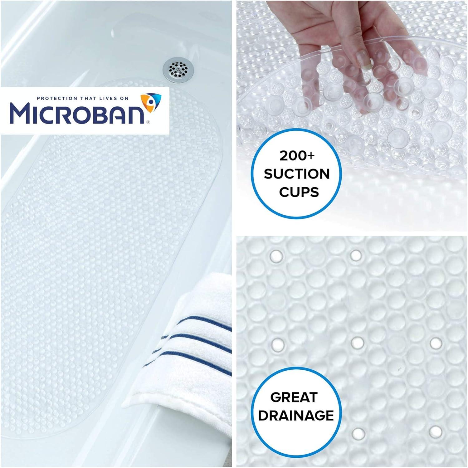 SlipX Solutions Clear Vinyl Non-Slip Bath Mats, 15" x 35"