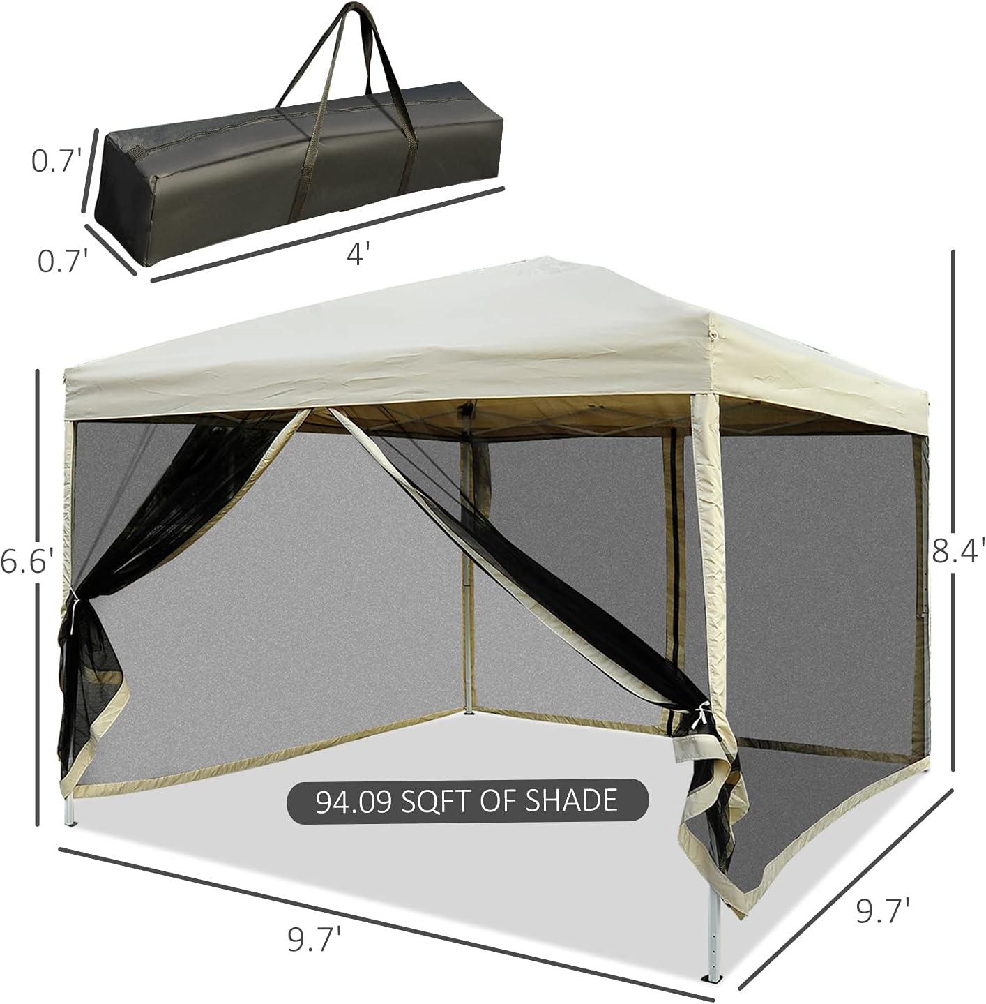 Outsunny 10' x 10' Pop Up Canopy Tent with Breathable Mesh Sidewalls, Easy Height Adjustable, Easy Transport Carrying Bag for Backyard Garden Patio