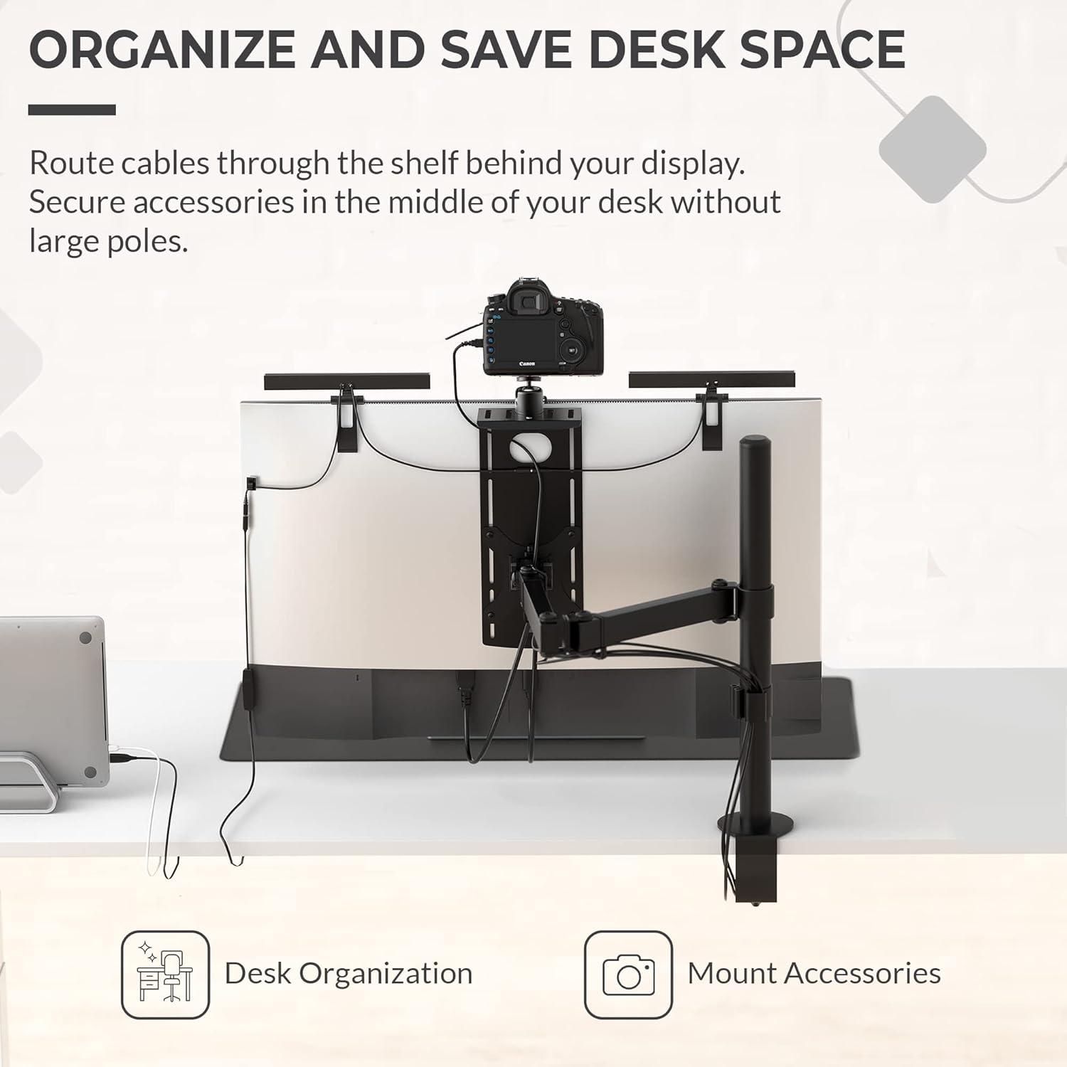 Small Black VESA Mount Monitor Shelf for DSLR Cameras