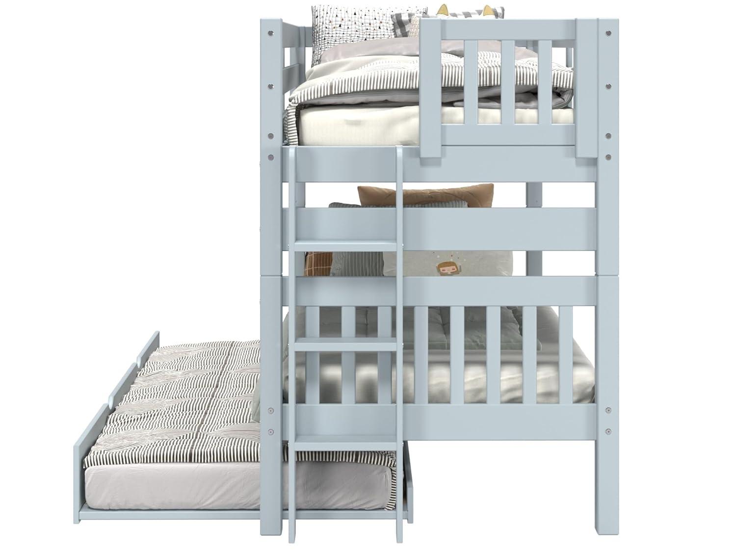 Bedz King Bunk Beds Twin over Twin Mission Style with End Ladder and a Twin Trundle, White