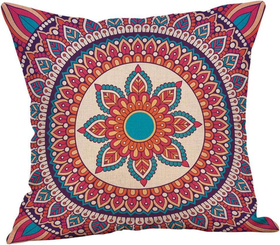 Jartinle Set of 4 Retro Floral Mandala Compass Medallion Bohemian Pillow Covers Boho Decor Hippie Throw Pillows Decorative for Sofa Couch 18 x 18