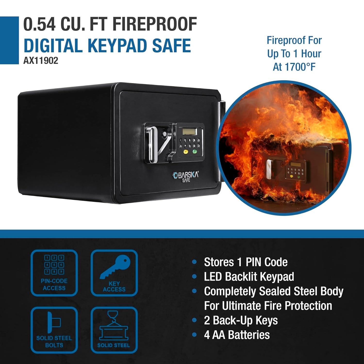 Barska 0.54 CUBIC FT KEYPAD FIREPROOF SECURITY SAFE