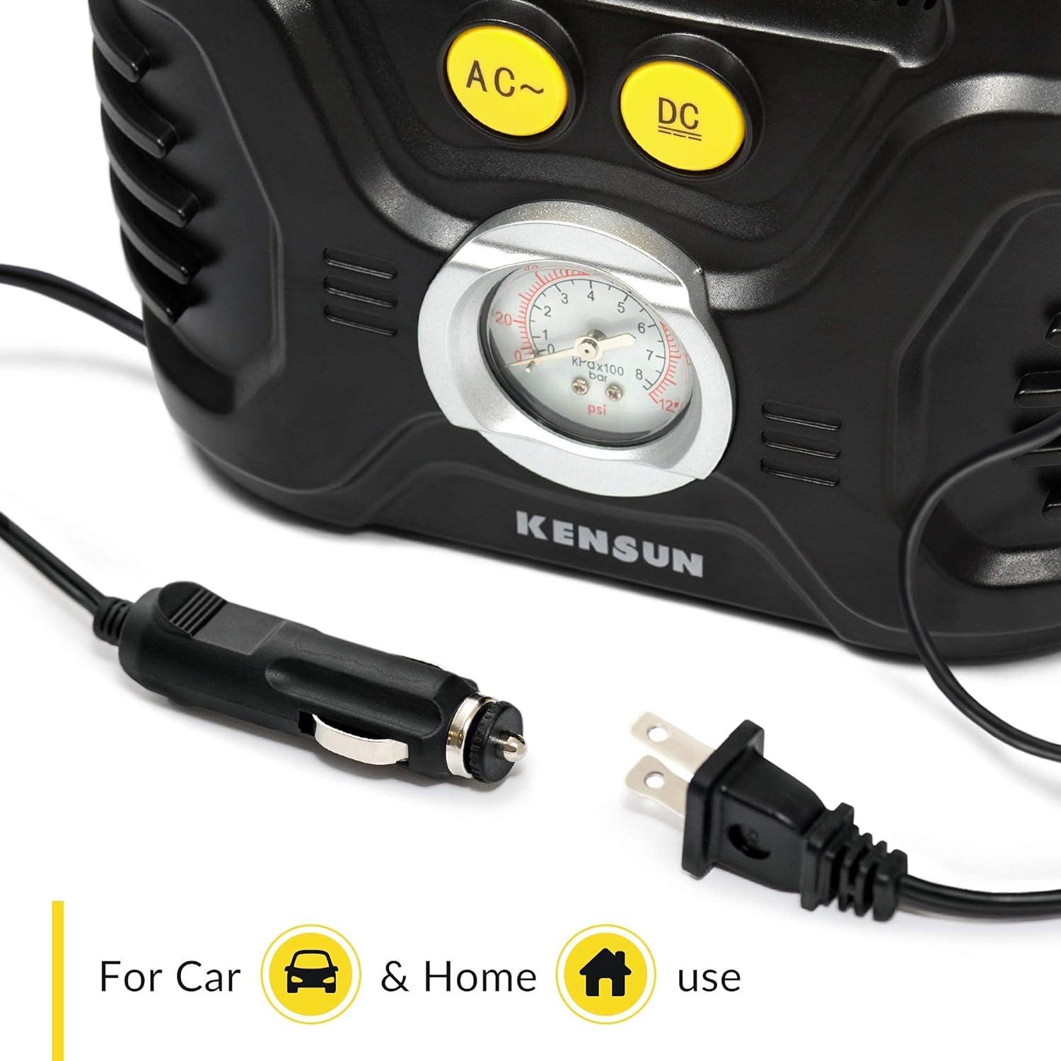 Kensun Air Compressor for Tires - Portable Tire Inflator Air Pump for Car - Electric Tire Compressor for Home and Car - Air Compressor Tire Pump - Air Pump for Cars, BIkes, And Inflatables