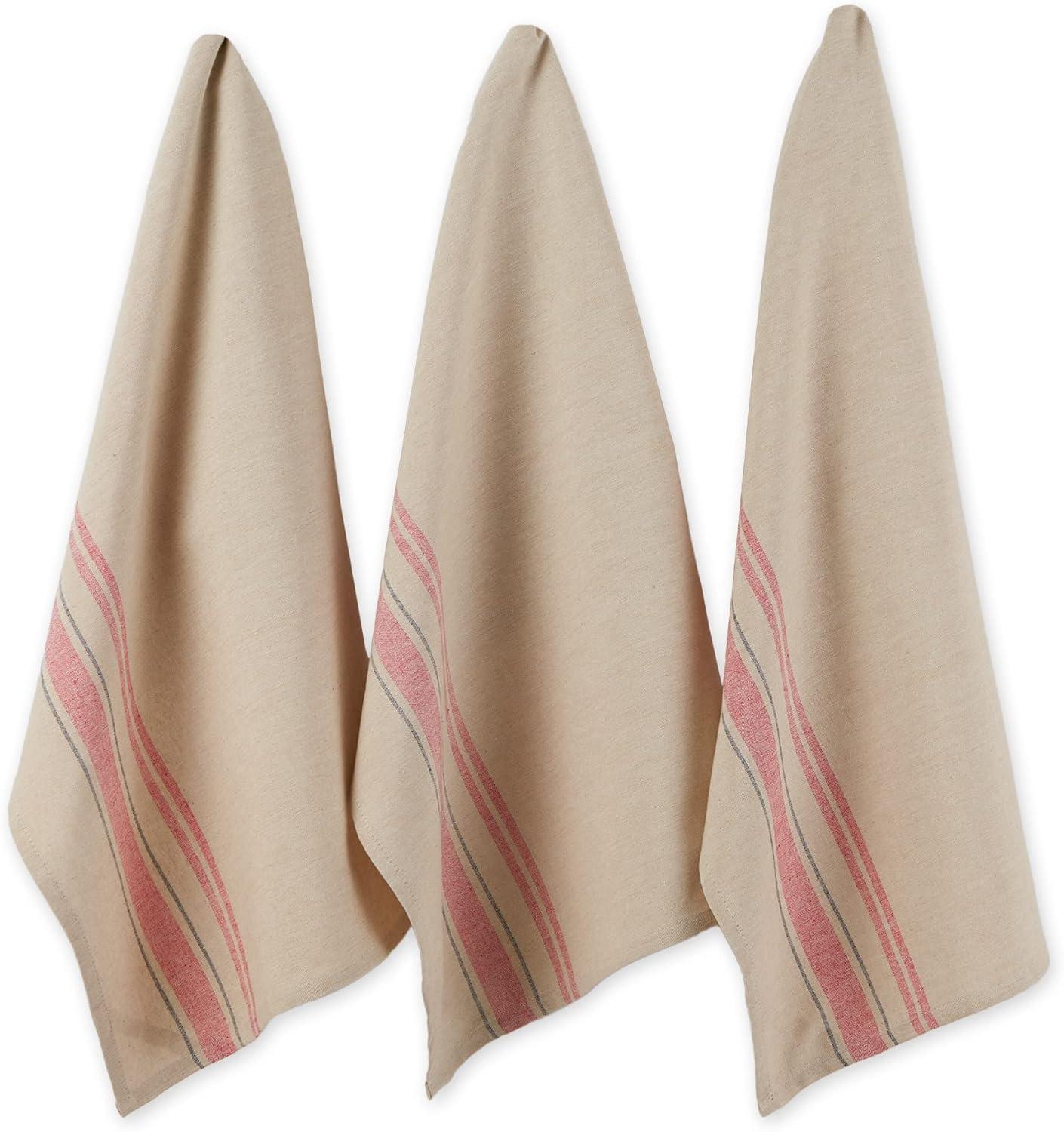 Beige and Red Cotton Terry Kitchen Dishtowel Set