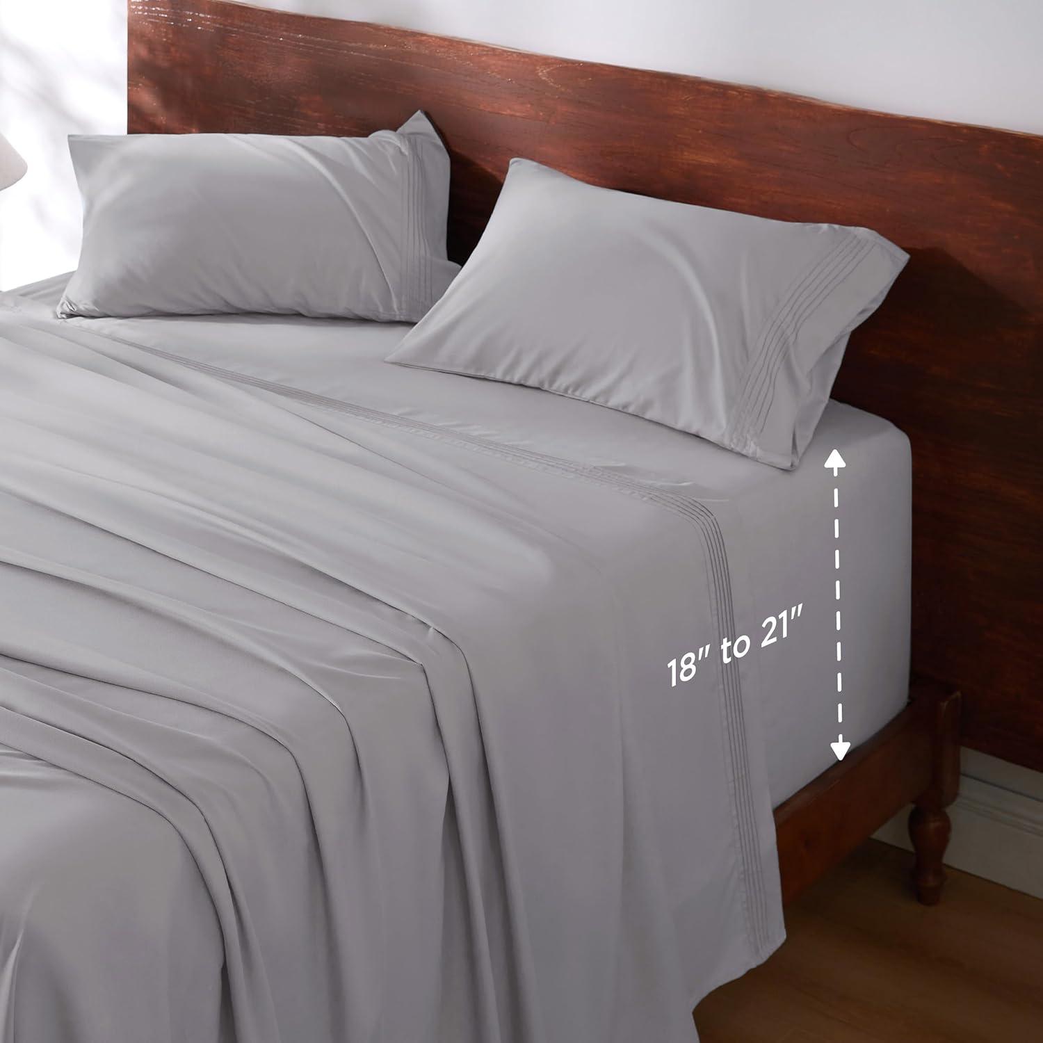 Light Grey Deep Pocket King Polyester Microfiber Sheet Set