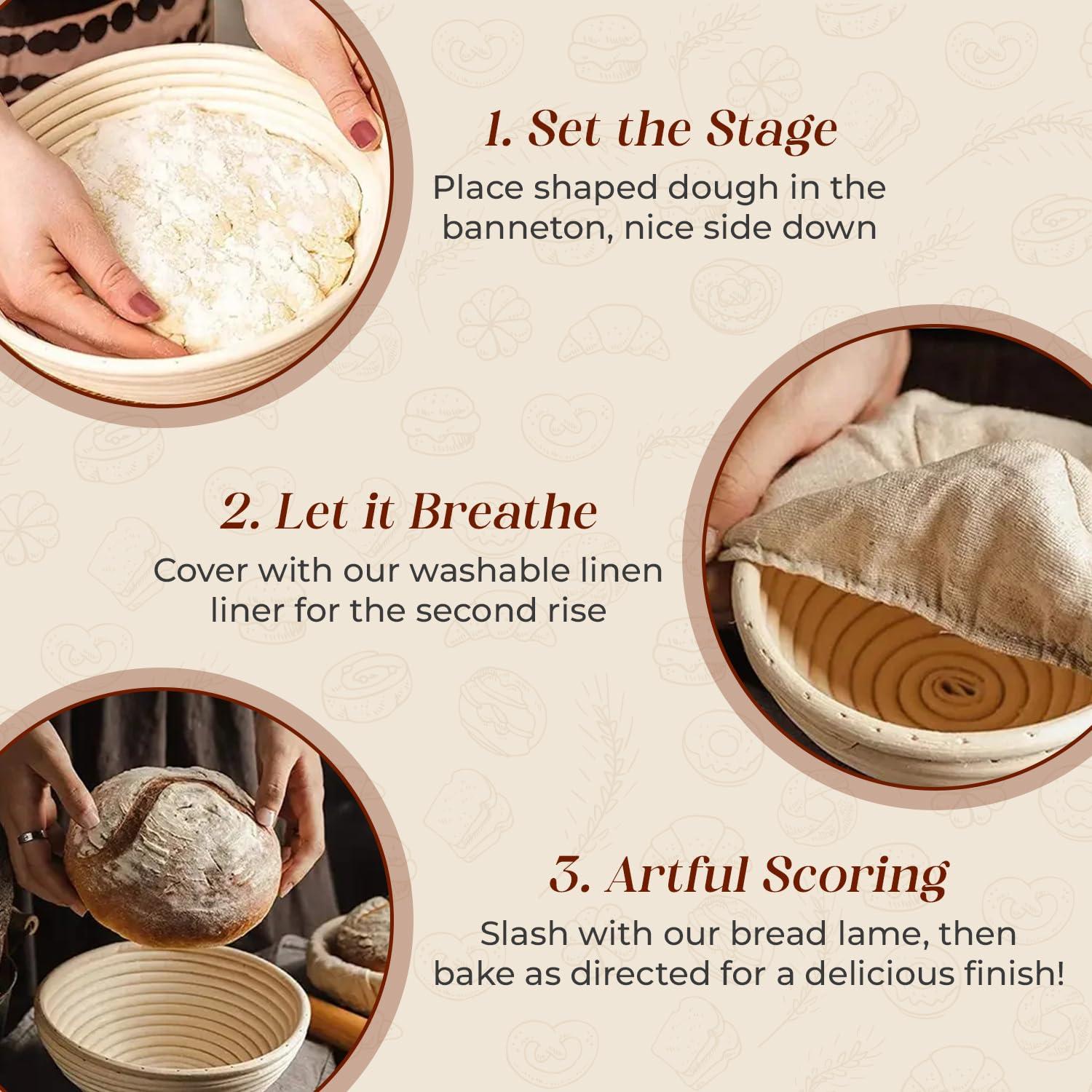 APPENIN WINTER PARK CORP Bread Banneton Proofing Basket Set Of 2, 9 Inch Round & 10 Oval Cane Sourdough Baskets With Lame + Dough Scraper Linen Liner Basting Brush For Making Baking Fermentation | Wayfair