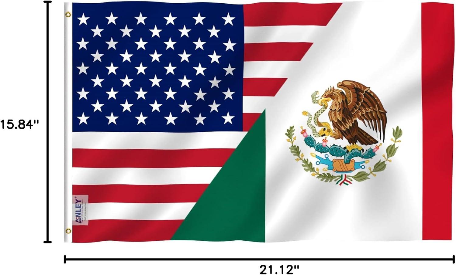 3x5 Ft America Mexico Friendship Flag with Brass Grommets