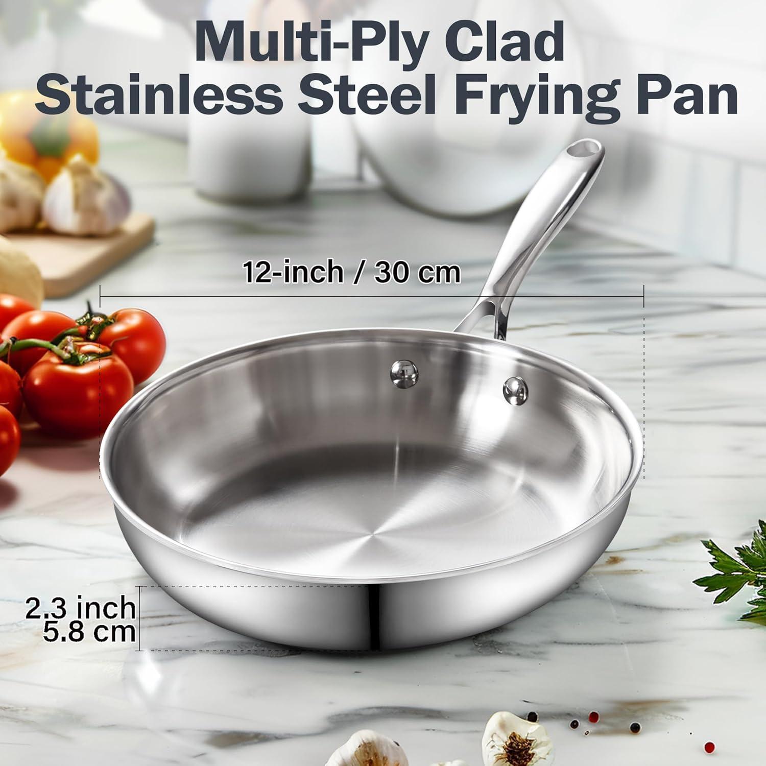 Cooks Standard Cooks Standard Stainless Steel Frying Pan With Lid, 12-inch Multi-ply Clad Wok Stir Fry Pan, Kitchen Skillet, Silver