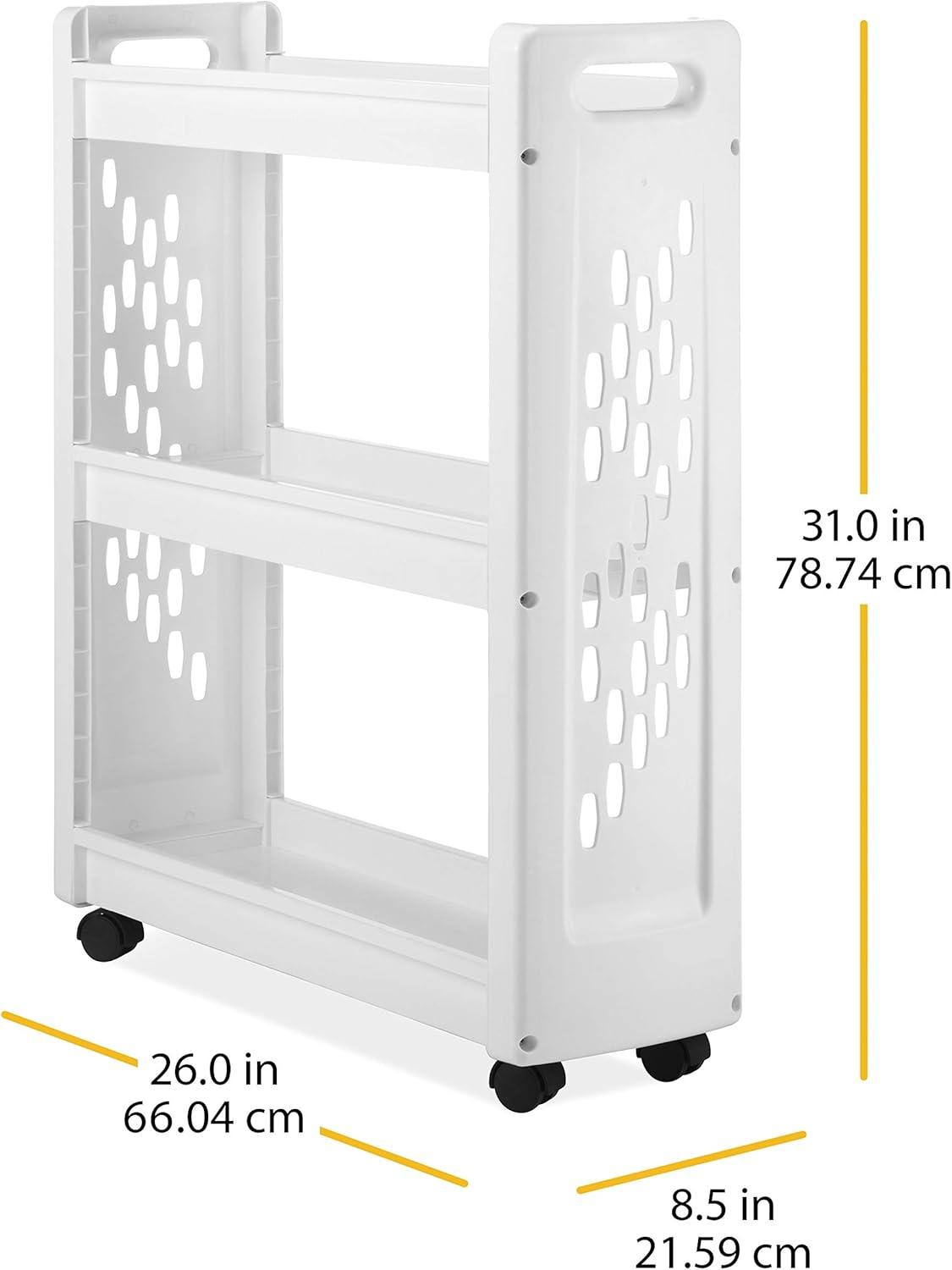 White Slim 3-Tier Rolling Storage Cart with Wheels