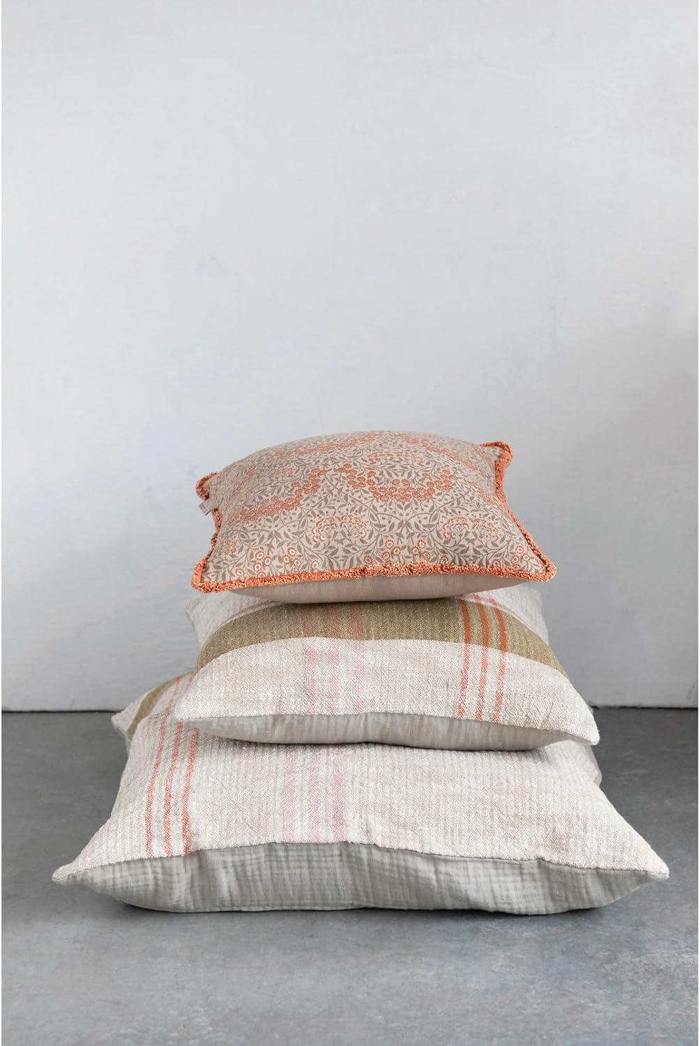 Fringed Cotton Reversible Throw Pillow