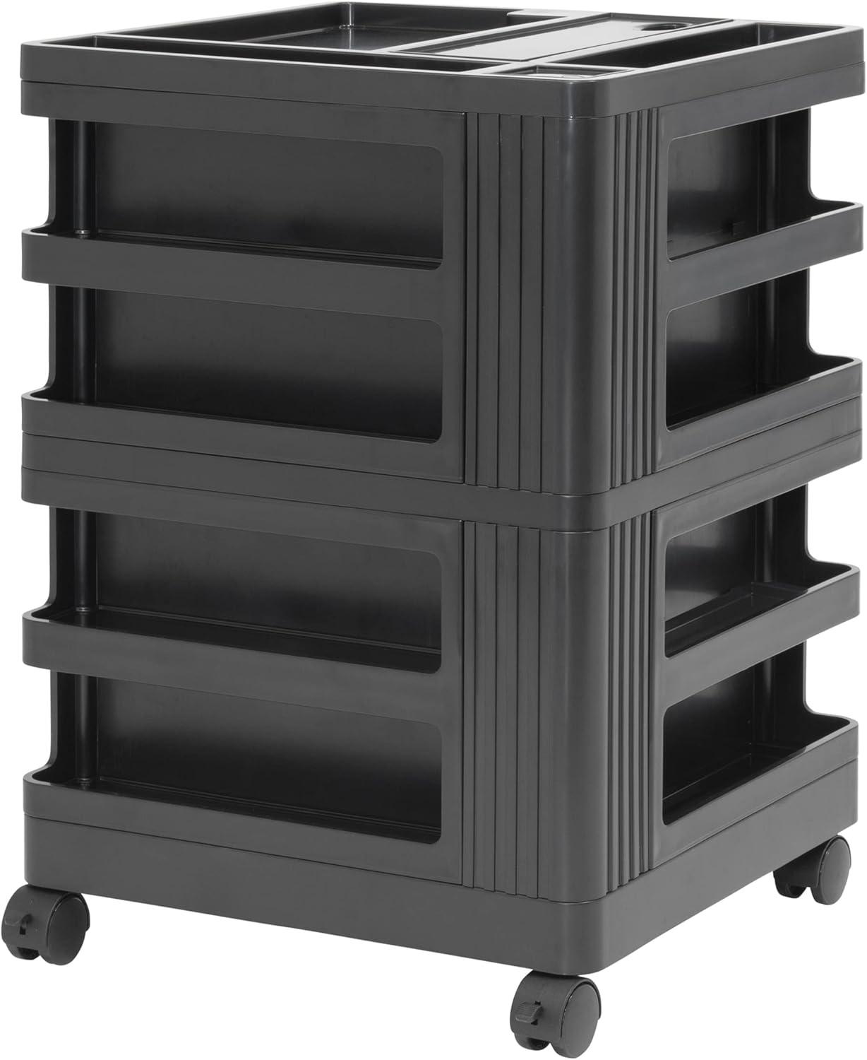 Black Mobile Rotating 4-Sided Storage Organizer with Compartments