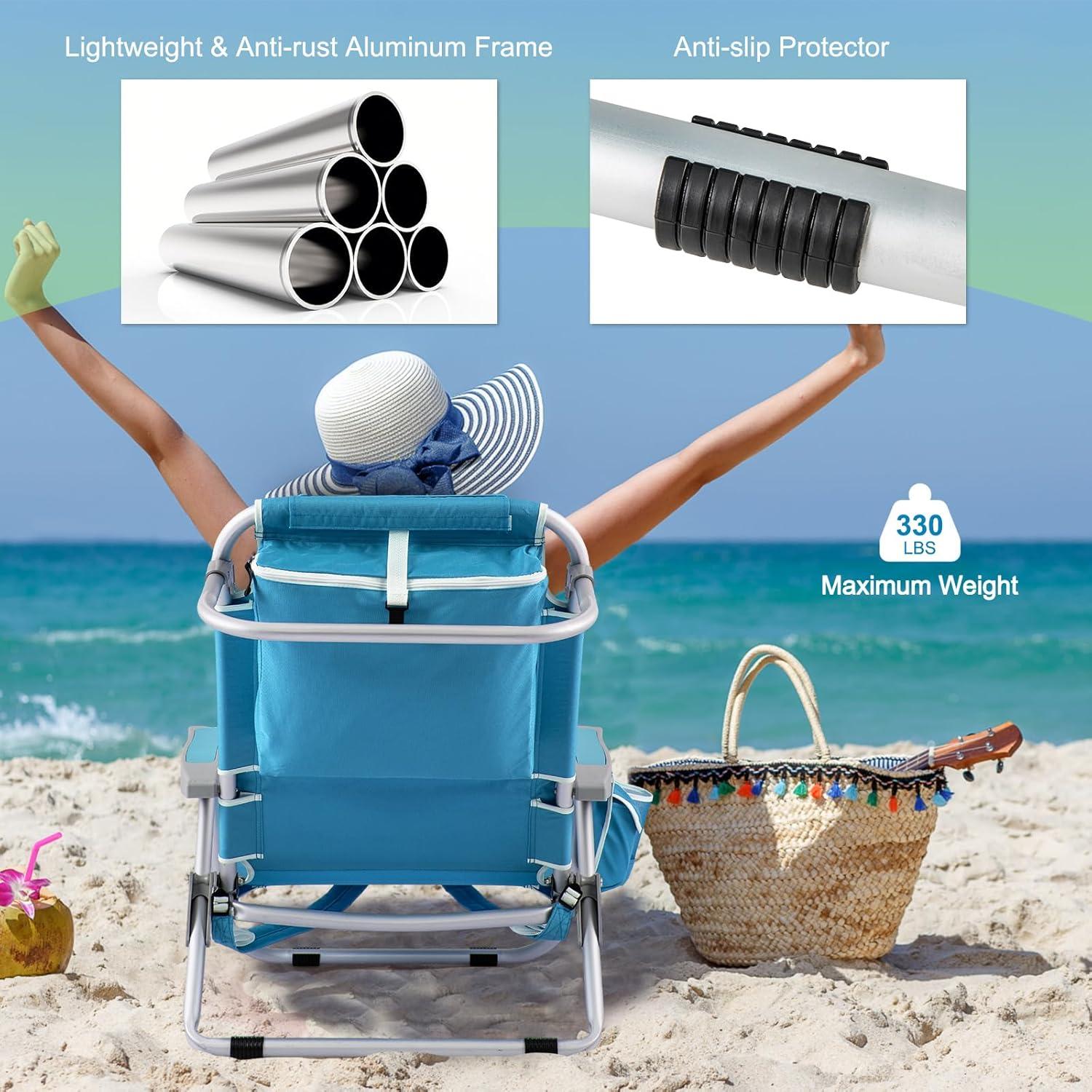 Barara King Folding Chair, Outdoor Lounge Chair,Foldable Backpack Beach Chair with Cup Holder and Storage Pockets Set of 2-Blue