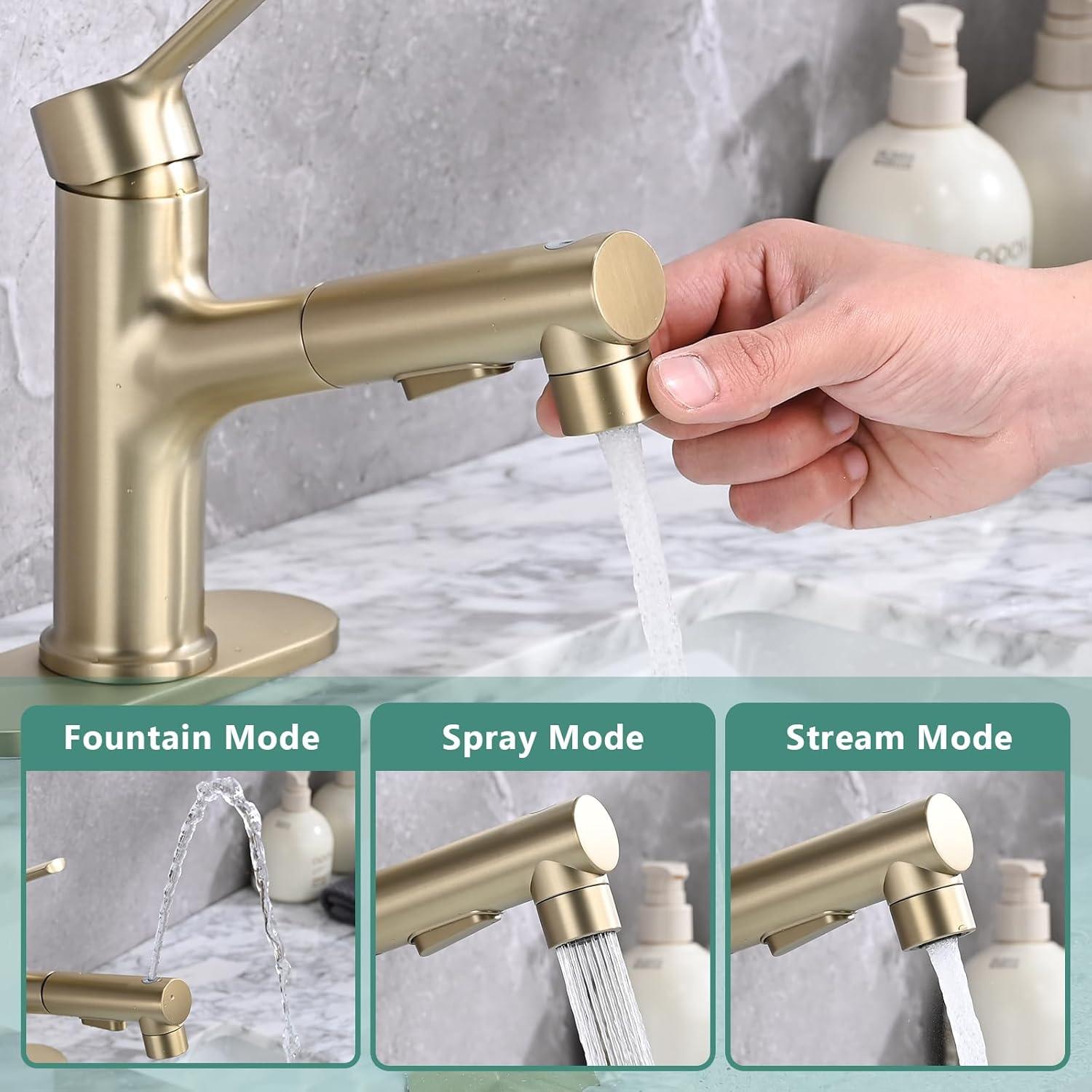 Brushed Gold Stainless Steel Single Handle Bathroom Faucet